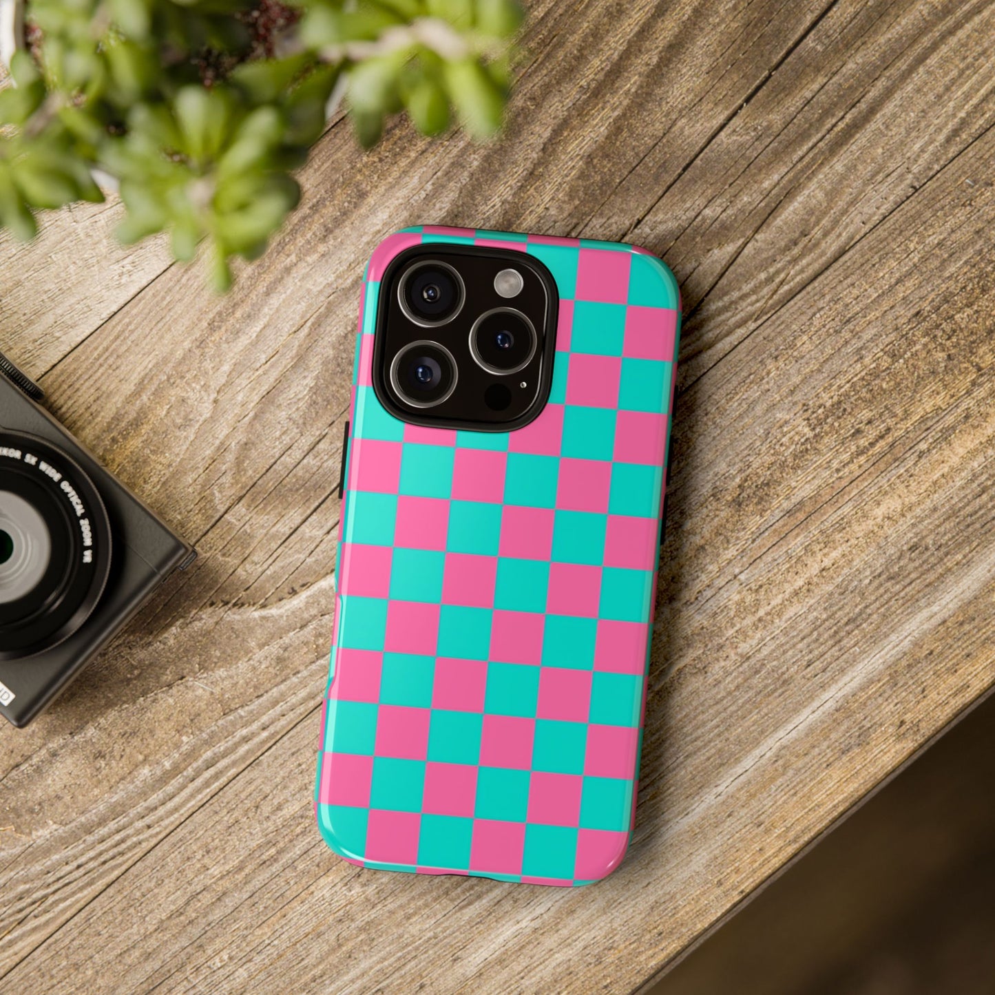 Hot Pink And Teal Checker Pattern Tough Case for iPhone, Galaxy Phones and Google Pixel