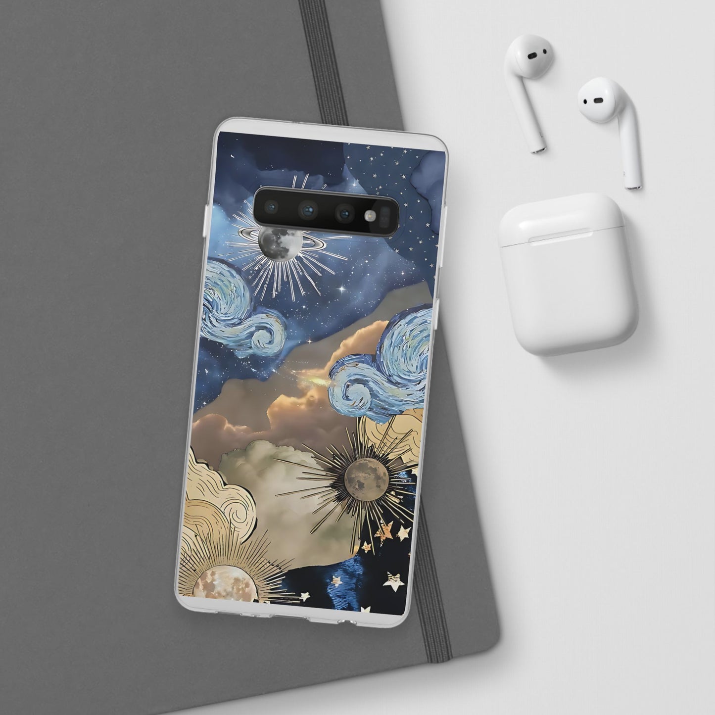 Celestial Flexi Case, Boho Phone Cover, Galaxy Protection, Starry Night Design,