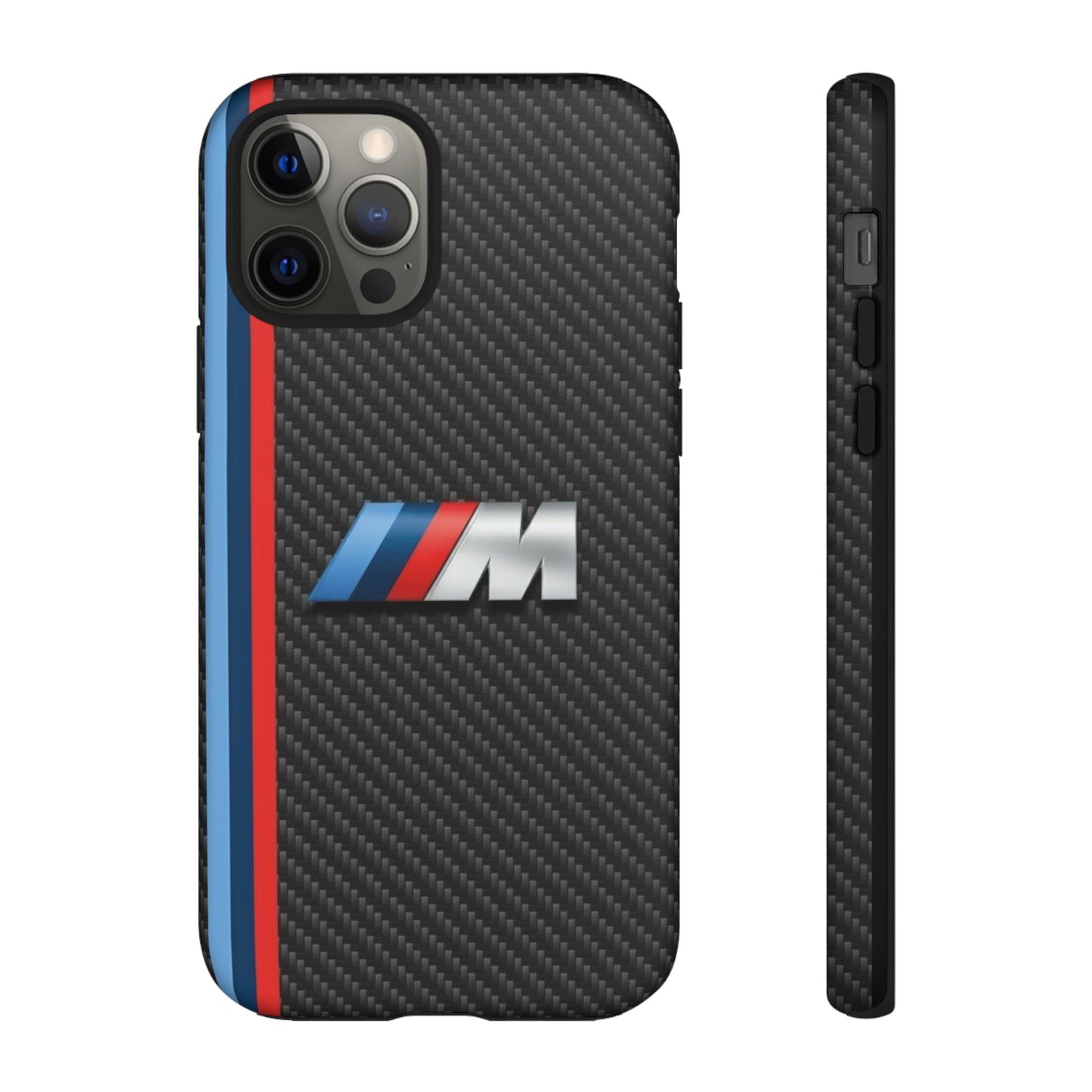 Phone Case - Black Tough Case for iPhones, Galaxy, Pixel, Blue And Red Stripes, BMW M Series