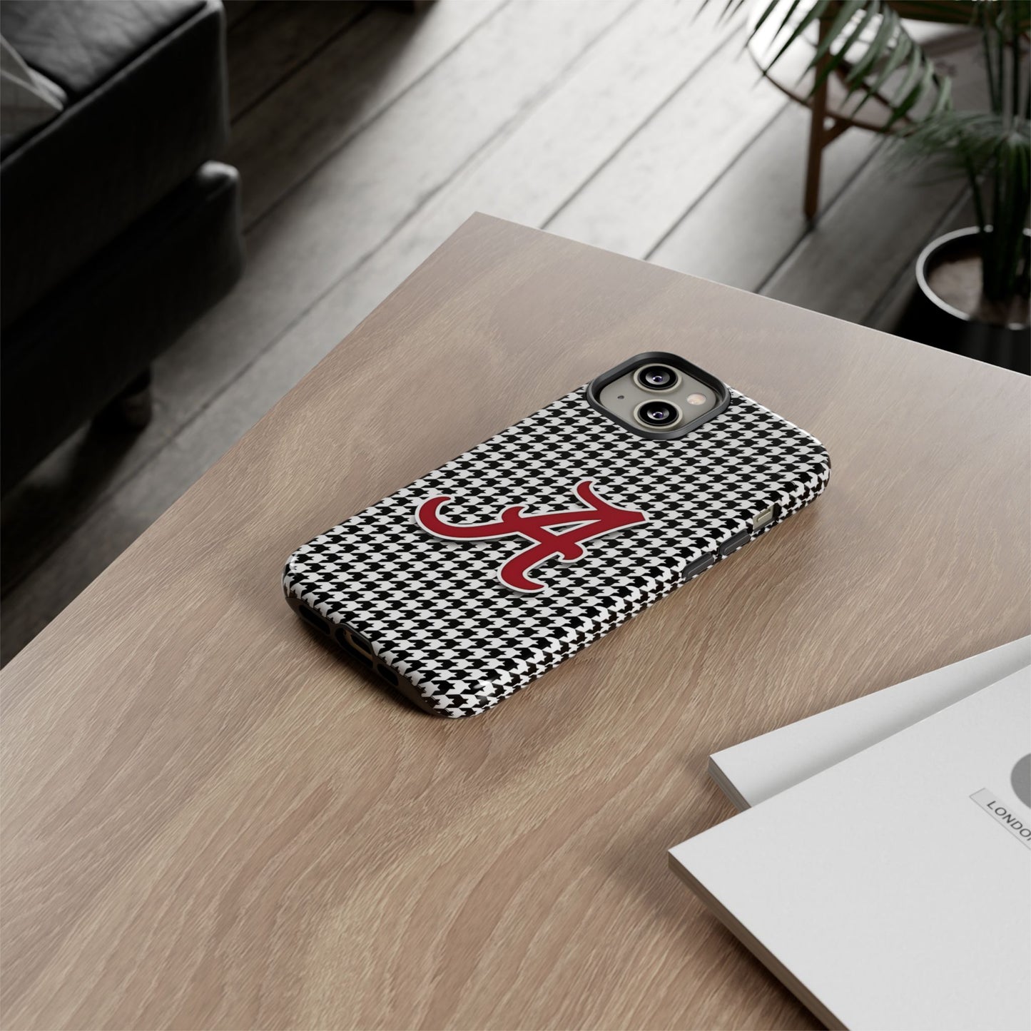 Alabama Houndstooth Phone Case, Tough Cases, College RTR Fan Gear, Initial A