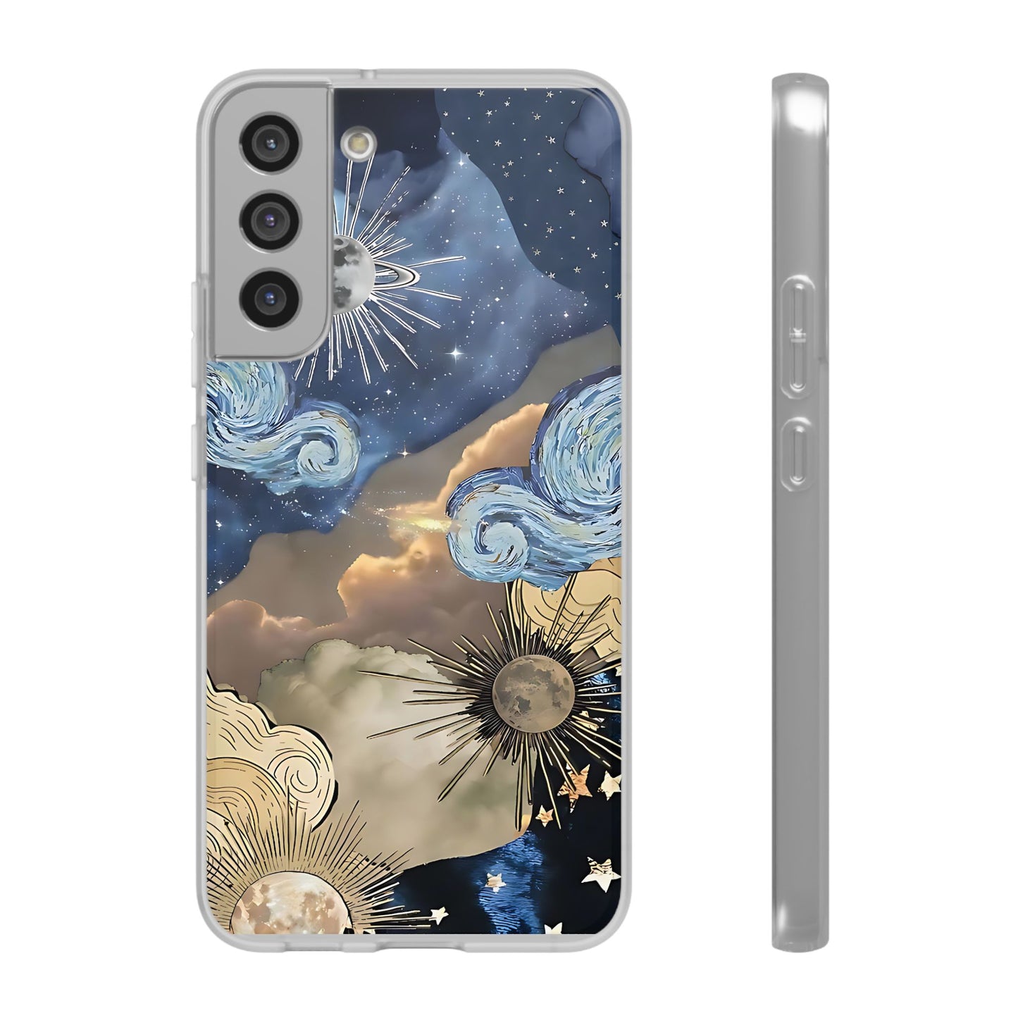 Celestial Flexi Case, Boho Phone Cover, Galaxy Protection, Starry Night Design,