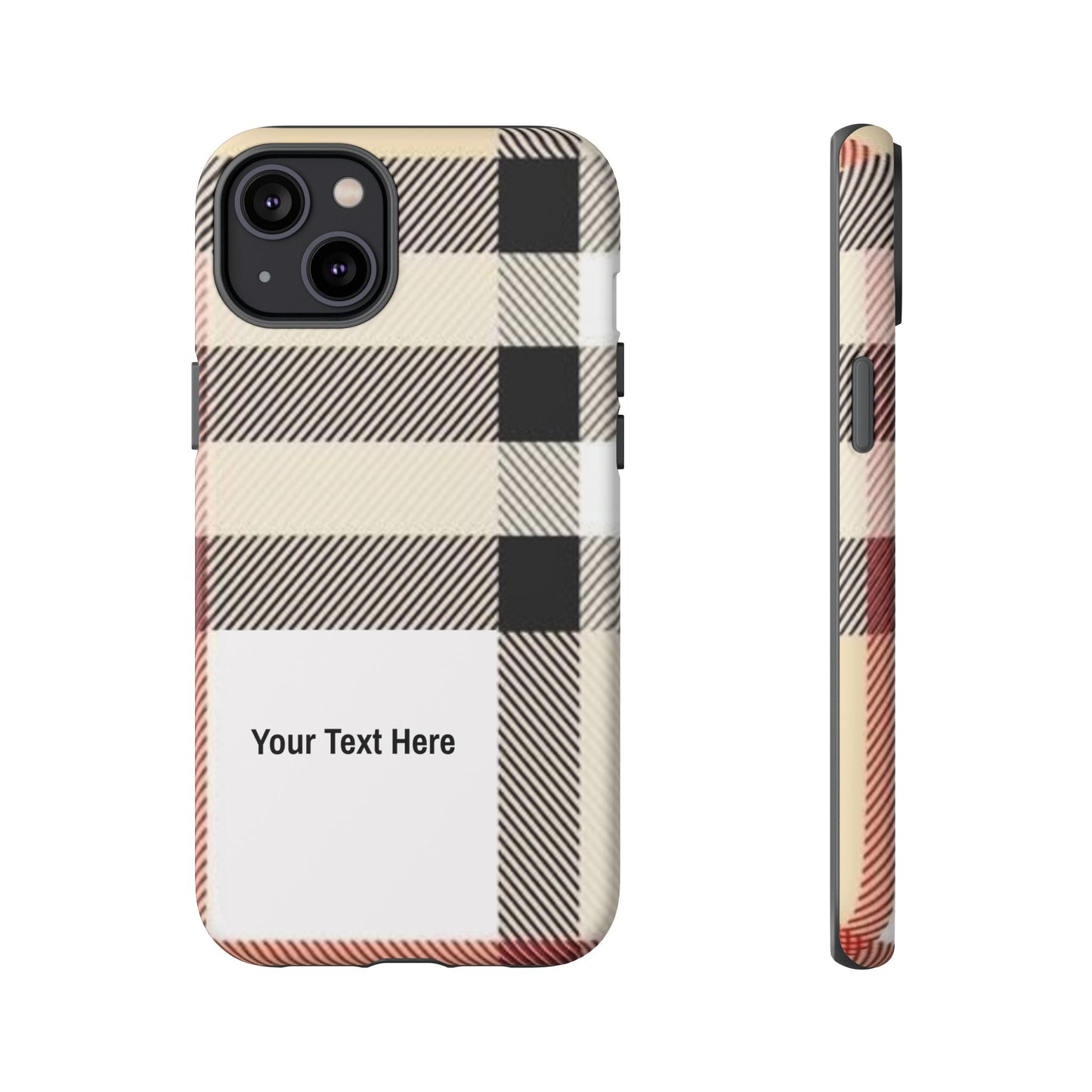 Beige Plaid Personalized Name/Initial Tough Cases For iPhones, Galaxy And Google Pixel