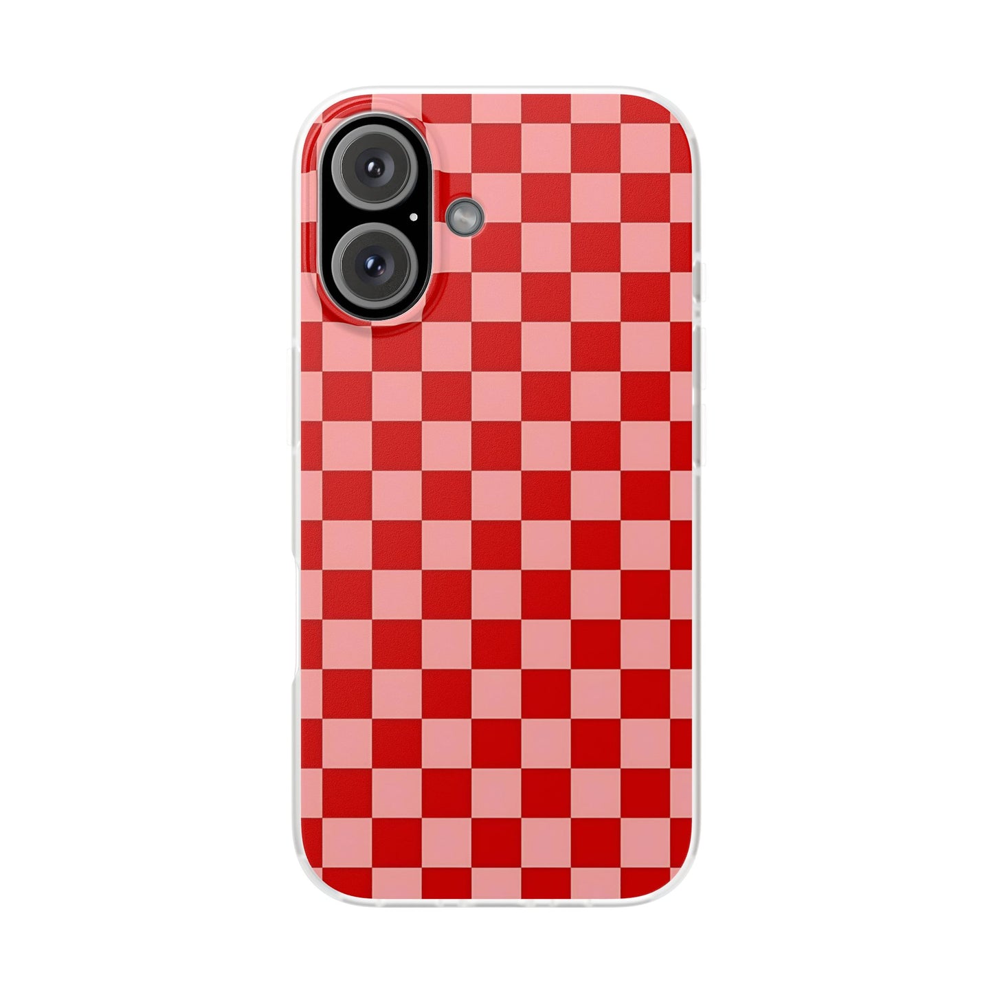 Red Checkerboard TPU Soft Flexi Phone Case — Retro Red & Pink Plaid Protective Cover