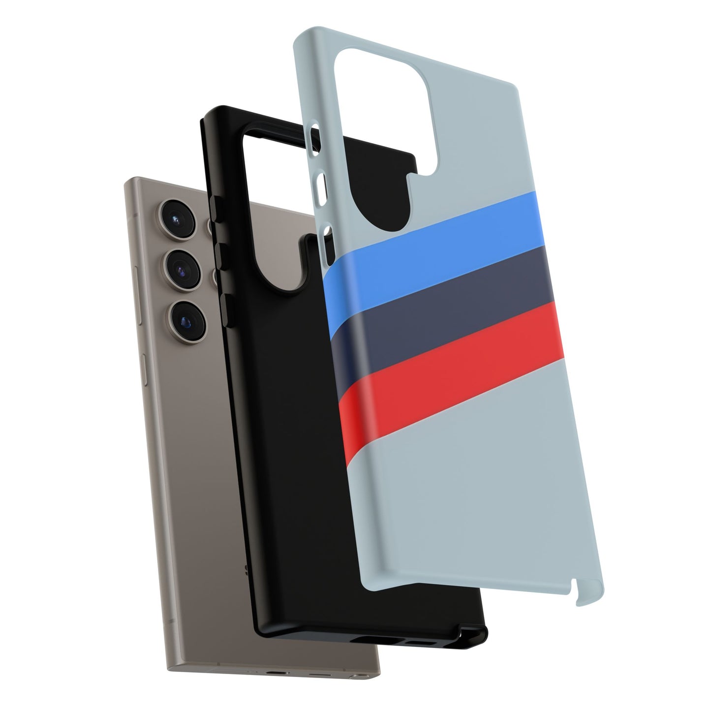 Gray Tough Case For iPhone, Samsung Galaxy and Google Pixel, Blue & Red Stripe