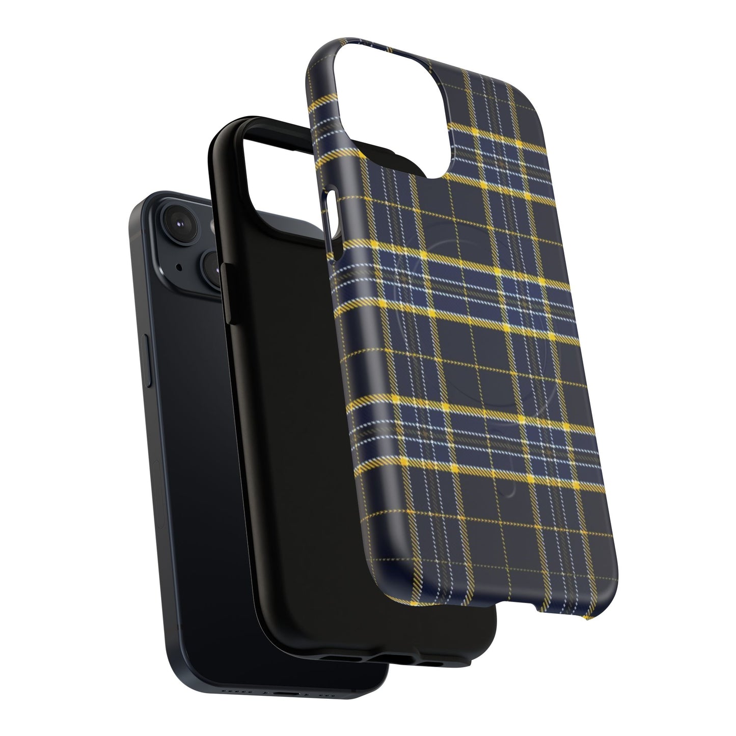 Navy Yellow Plaid Phone Case Tough Magnetic Case | Plaid iPhone Cover
