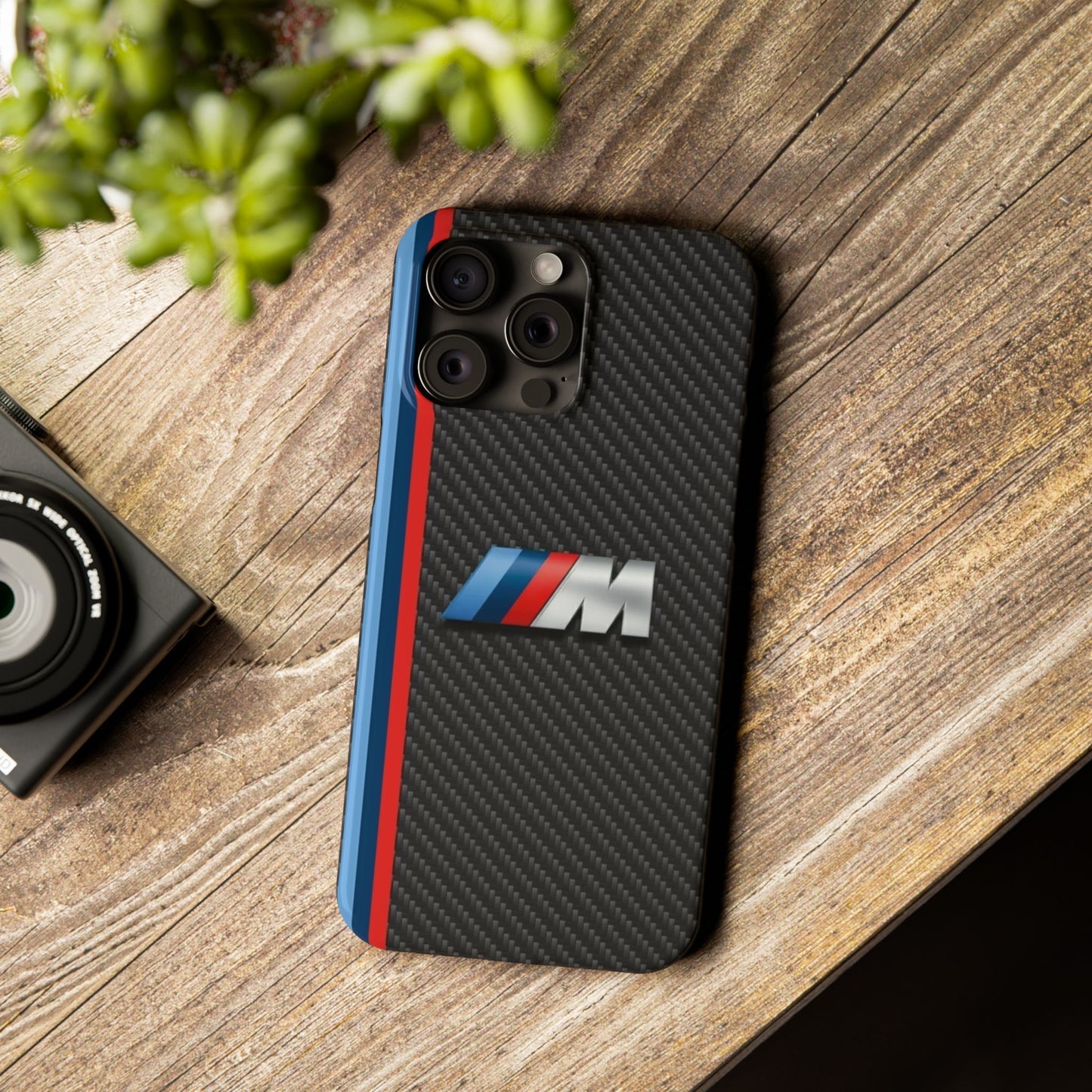 Black iPhone Slim Case, Blue And Red Stripes, BMW M Series