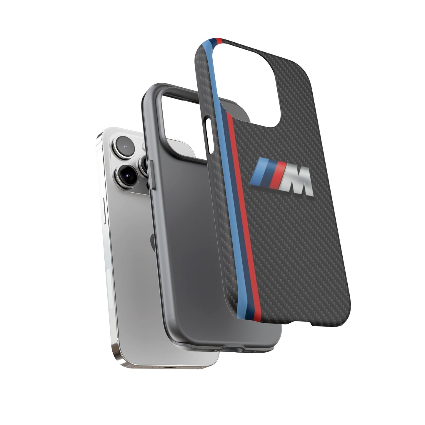 Phone Case - Black Tough Case for iPhones, Galaxy, Pixel, Blue And Red Stripes, BMW M Series