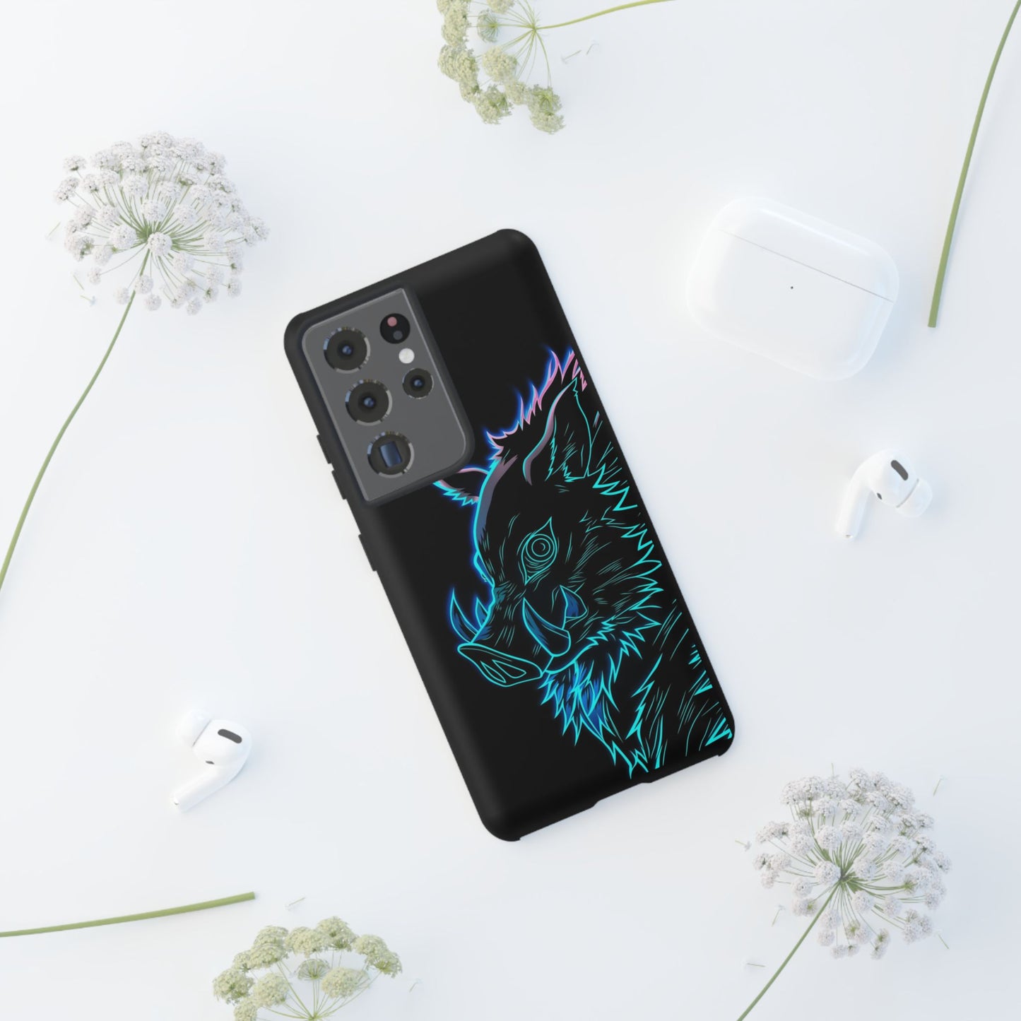 Tough Cases For iPhone, Galaxy, Anime Hashibira Beast Slayer Neon Design
