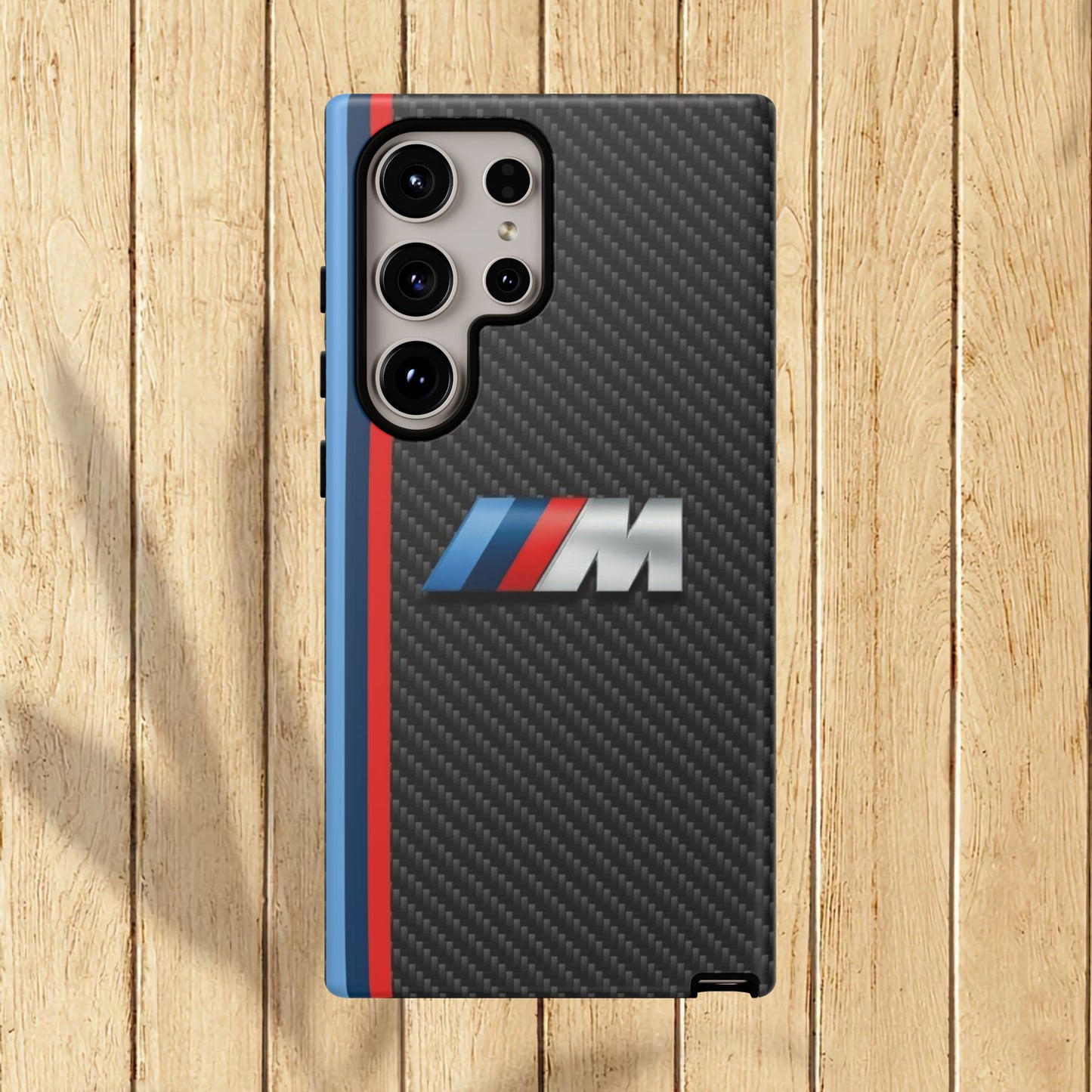 Phone Case - Black Tough Case for iPhones, Galaxy, Pixel, Blue And Red Stripes, BMW M Series