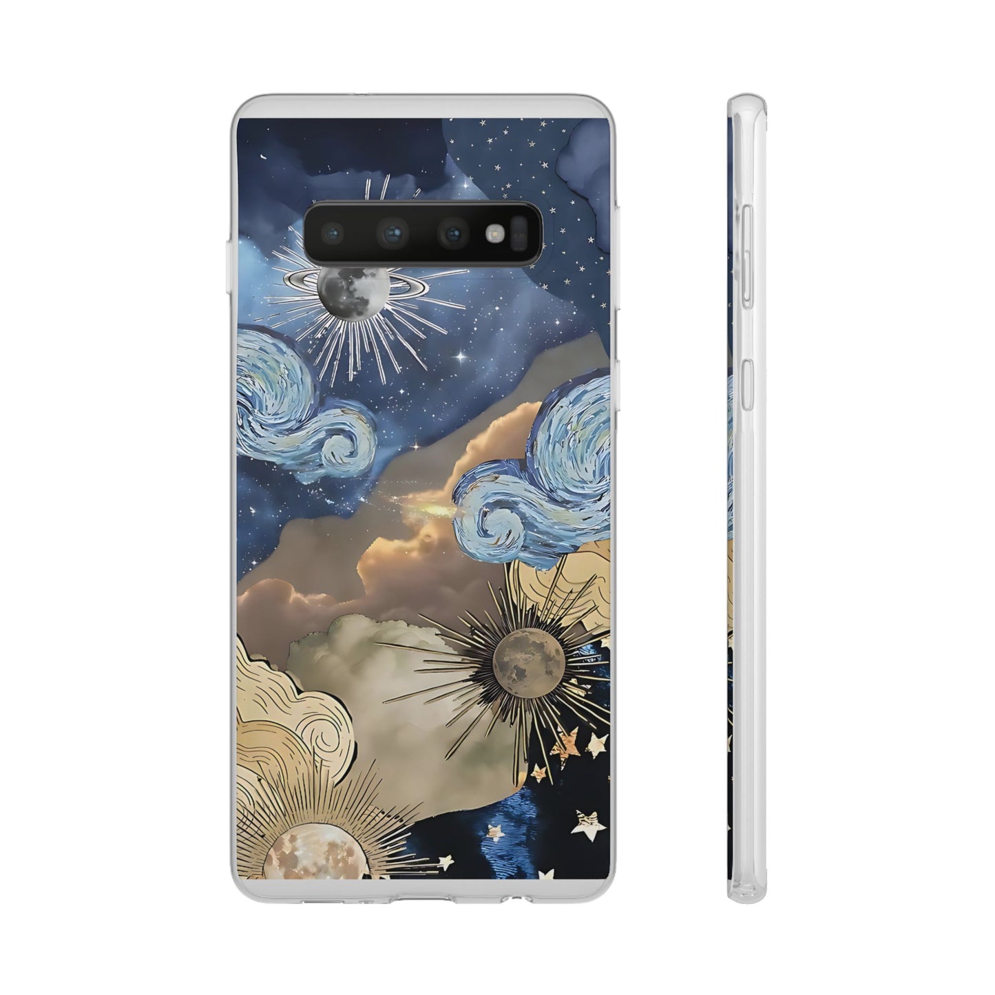 Celestial Flexi Case, Boho Phone Cover, Galaxy Protection, Starry Night Design,