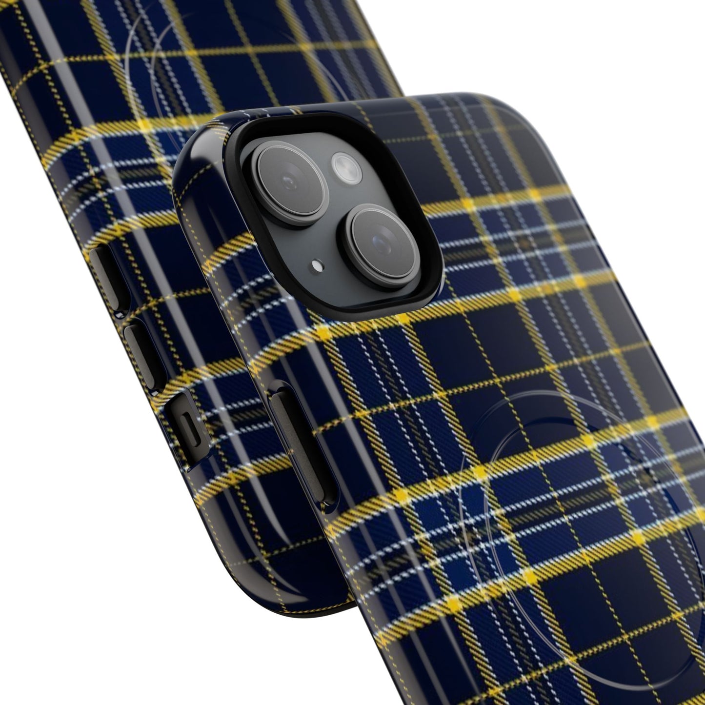 Navy Yellow Plaid Phone Case Tough Magnetic Case | Plaid iPhone Cover