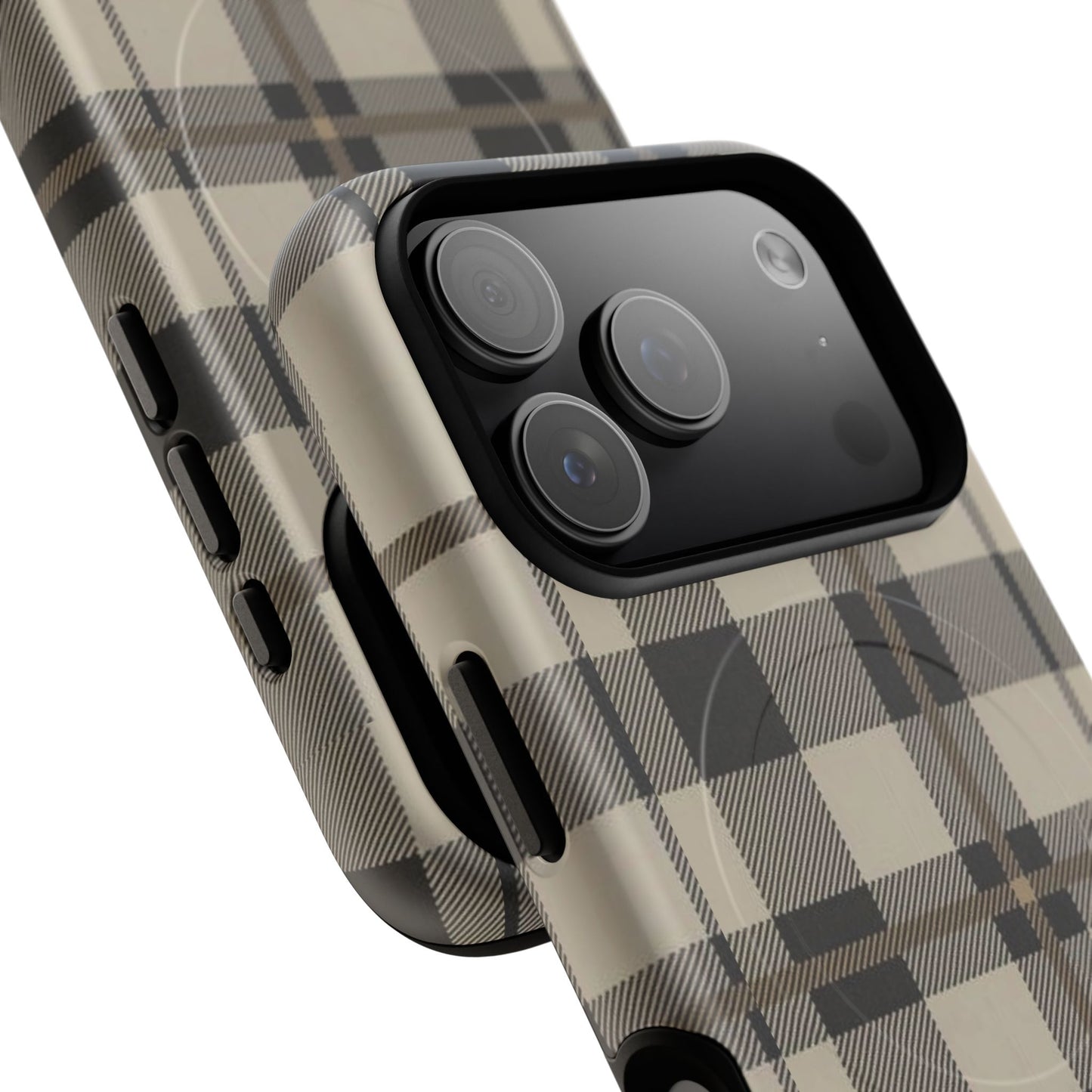 Neutral Plaid Phone Case Tough Magnetic Case | Beige Tartan Gift Idea
