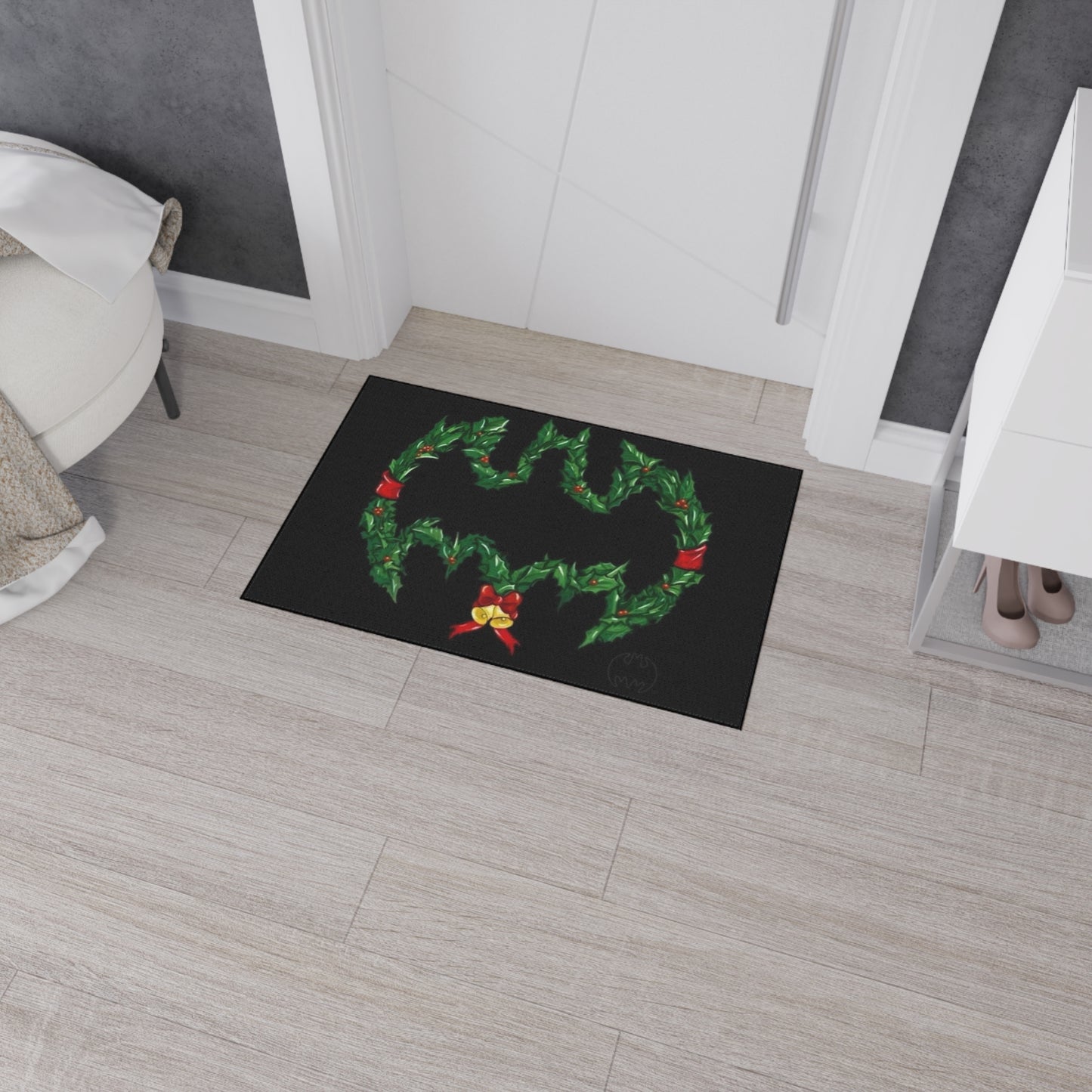 Bat Emblem Holiday Floor Mat, Christmas Decor, Seasonal Rug, Home Entrance