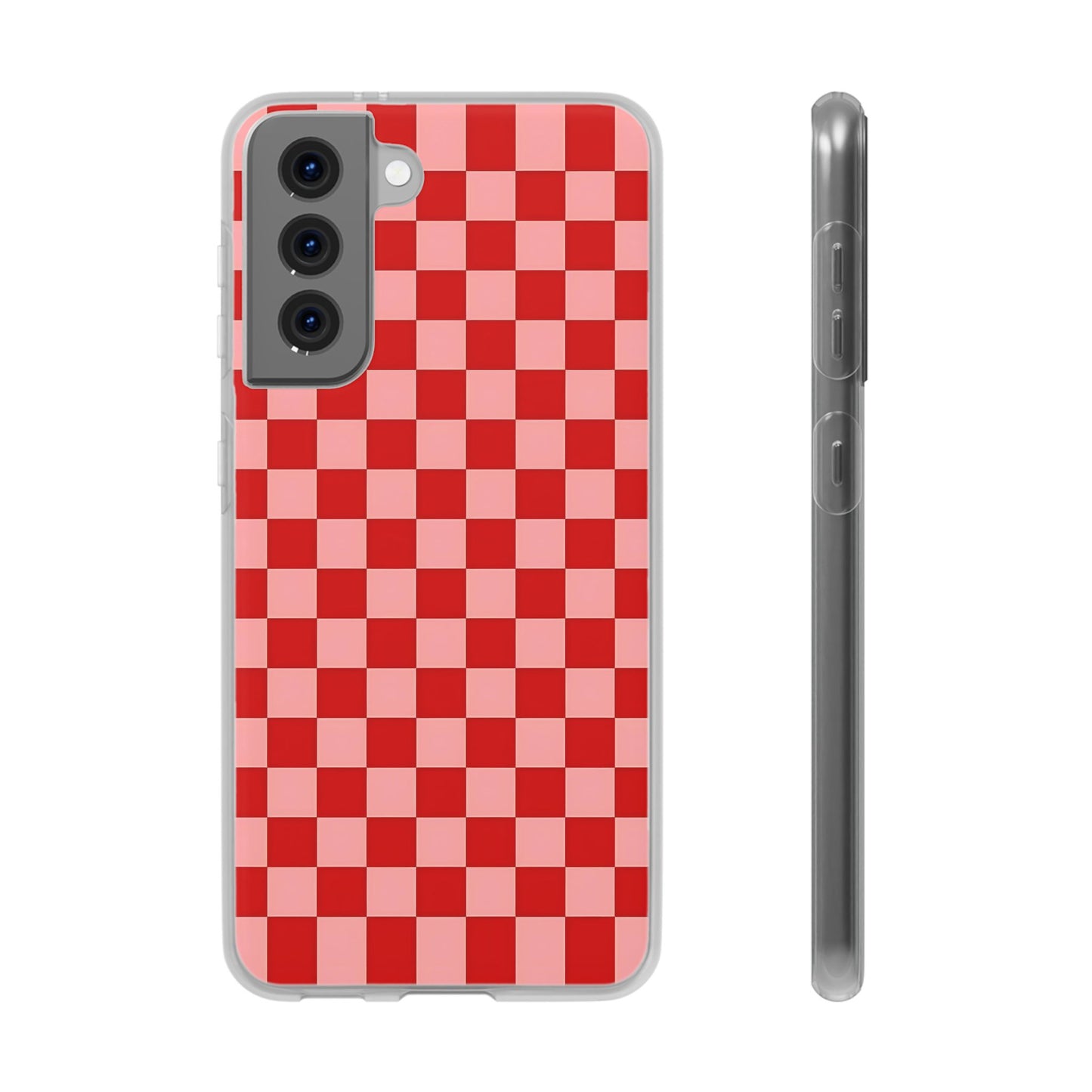 Red Checkerboard TPU Soft Flexi Phone Case — Retro Red & Pink Plaid Protective Cover