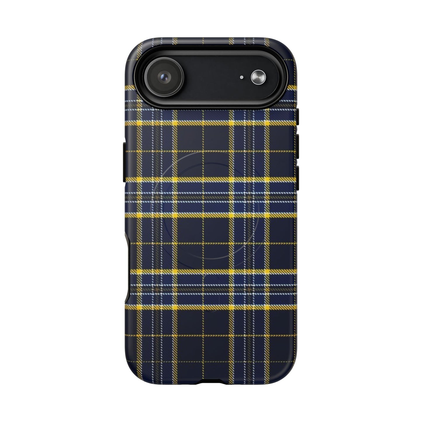 Navy Yellow Plaid Phone Case Tough Magnetic Case | Plaid iPhone Cover