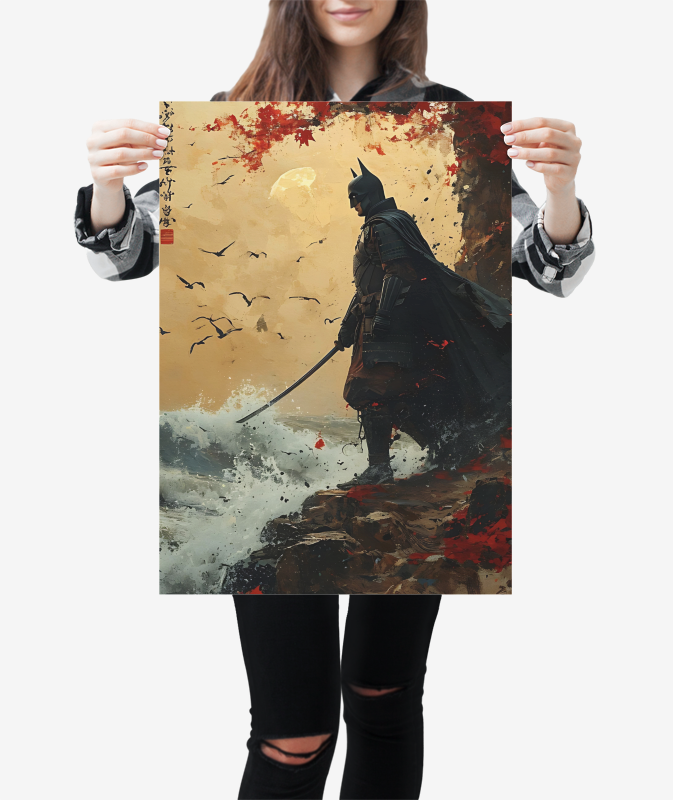 Japanese Painting Matte Vertical Posters Dark Night Samurai Great Wave Art