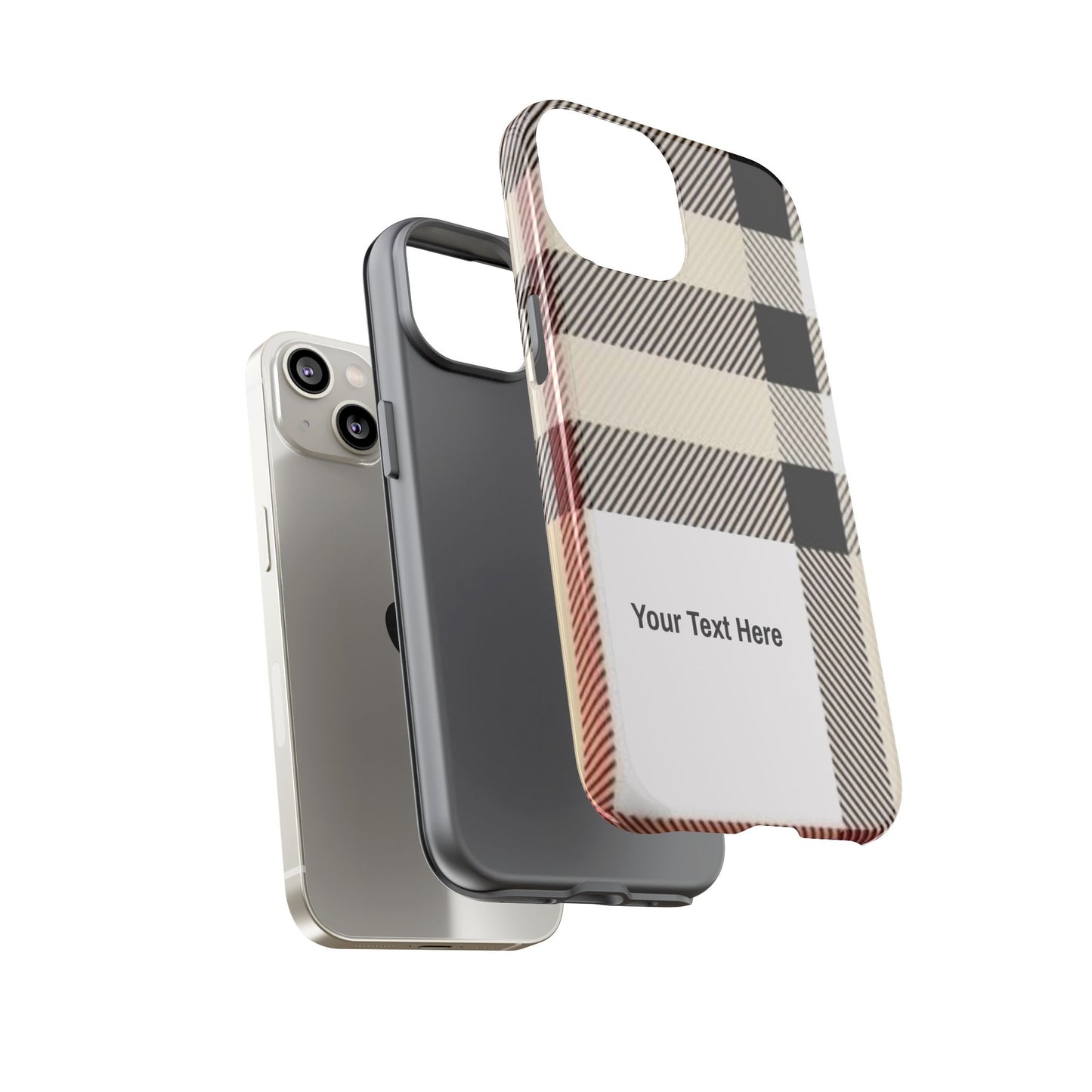 Beige Plaid Personalized Name/Initial Tough Cases For iPhones, Galaxy And Google Pixel