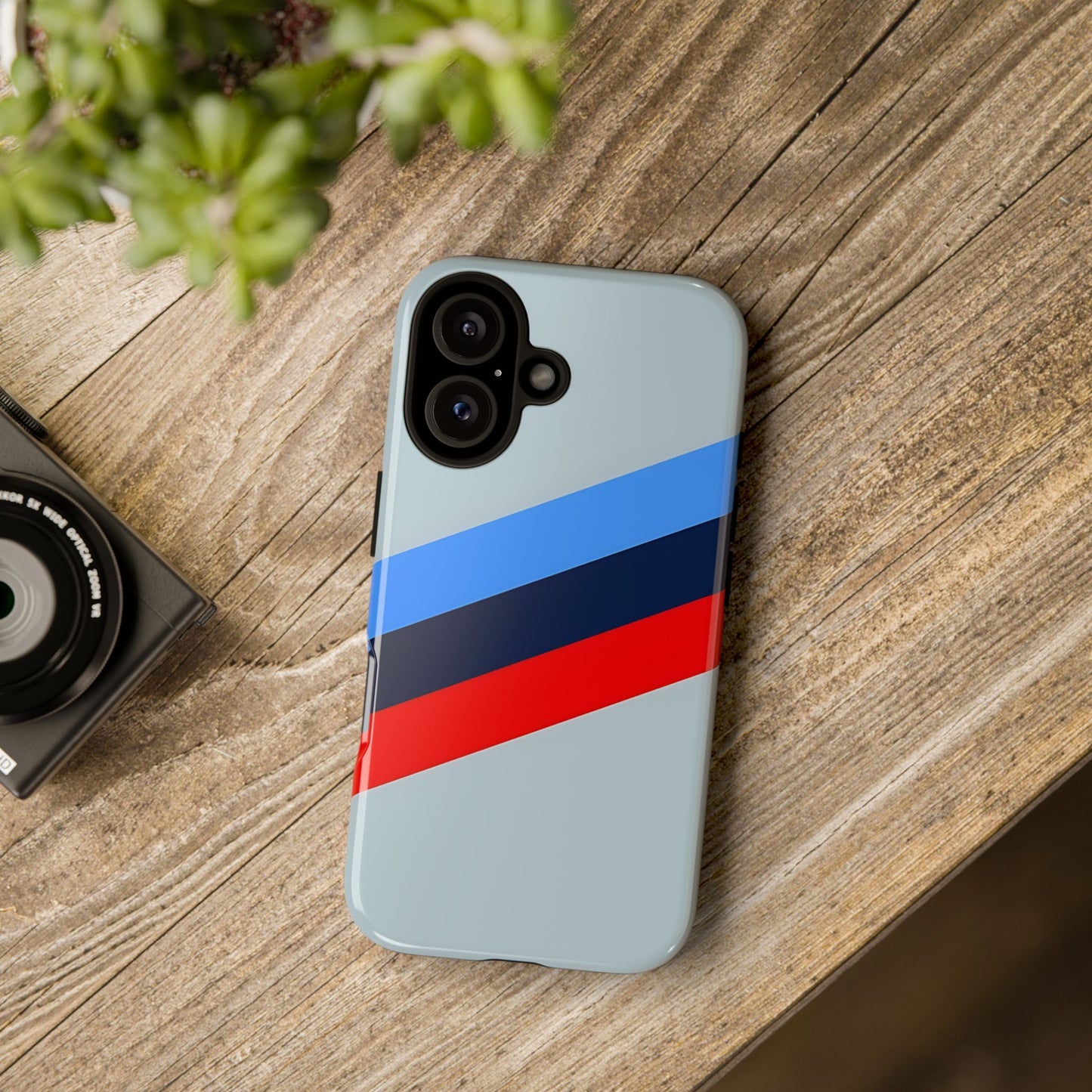 Gray Tough Case For iPhone, Samsung Galaxy and Google Pixel, Blue & Red Stripe