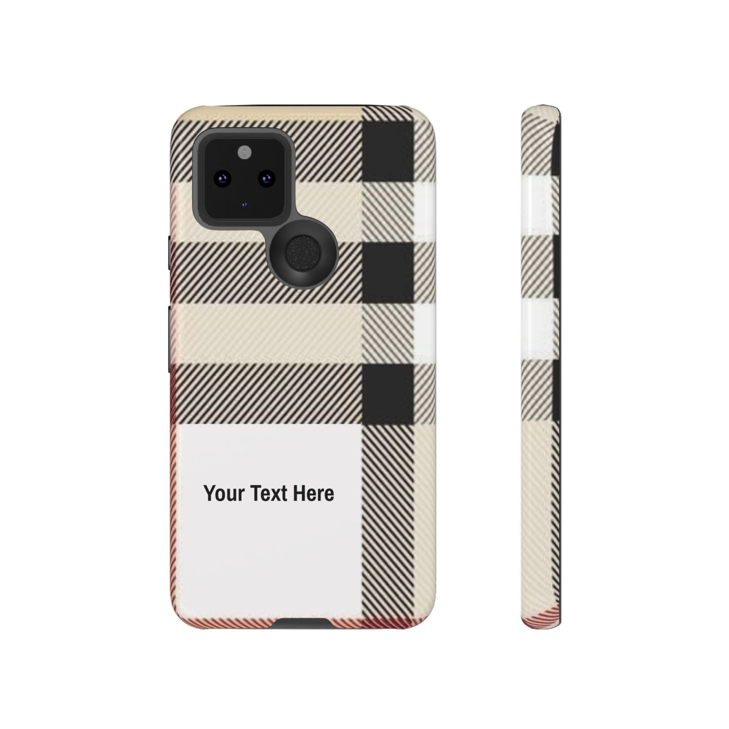 Beige Plaid Personalized Name/Initial Tough Cases For iPhones, Galaxy And Google Pixel