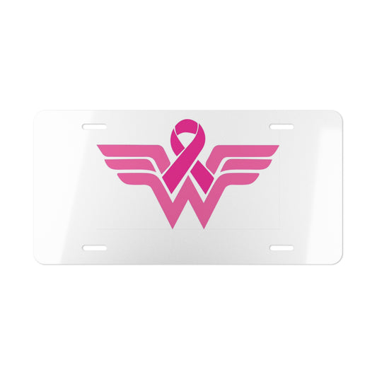 Pink Ribbon Wonder Woman Front Vanity License Plate Cancer Awareness