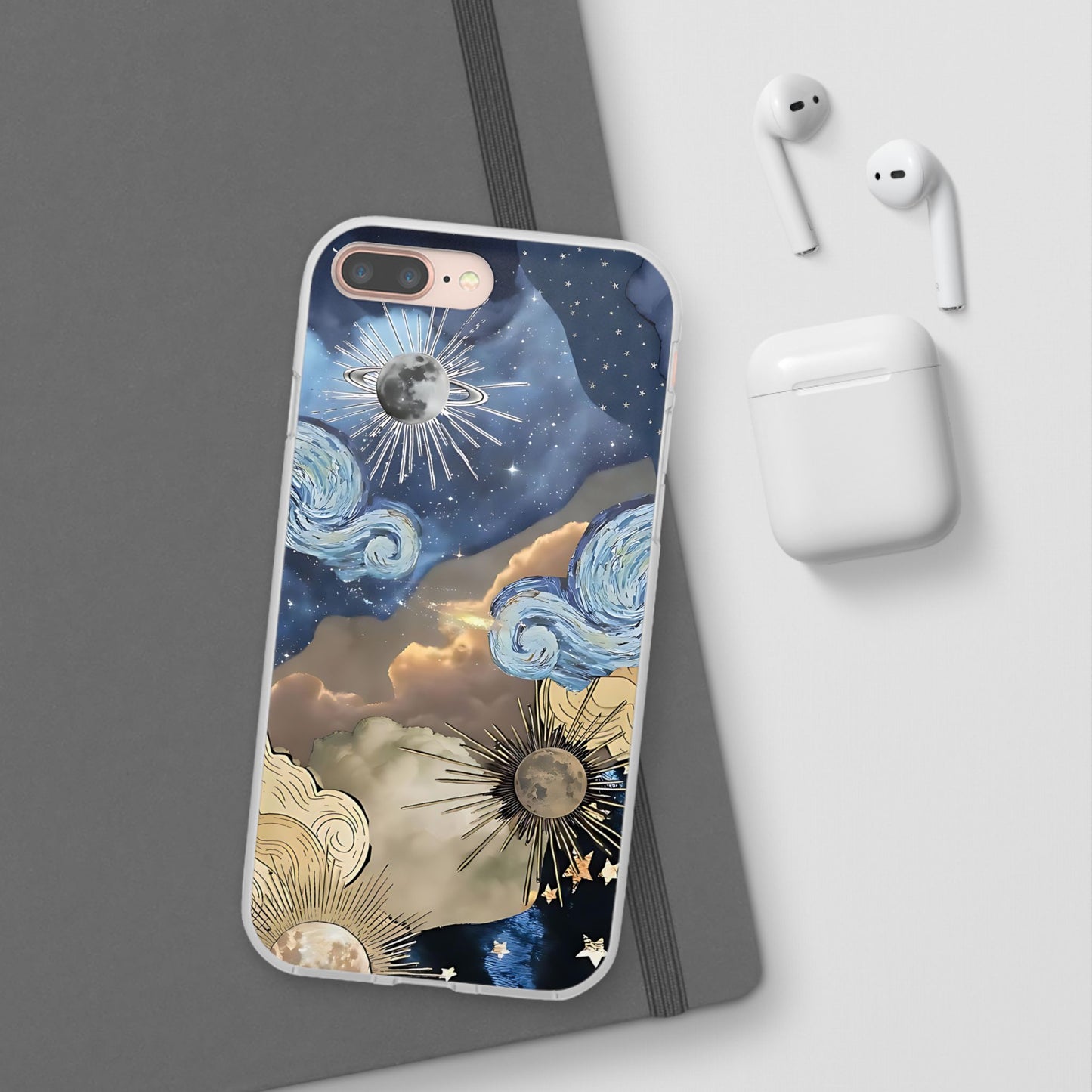 Celestial Flexi Case, Boho Phone Cover, Galaxy Protection, Starry Night Design,