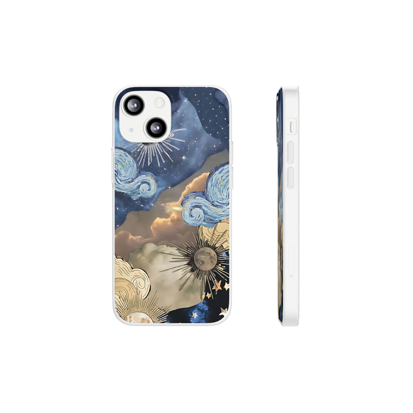 Celestial Flexi Case, Boho Phone Cover, Galaxy Protection, Starry Night Design,