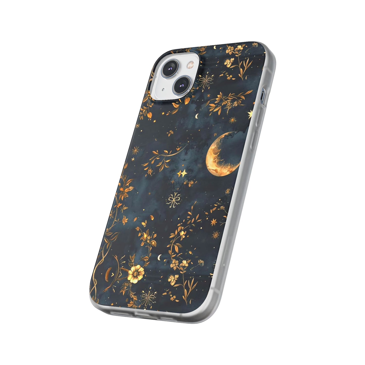 Moon And Flowers On Navy TPU Flexi Cases For iPhones and Samsung Galaxy