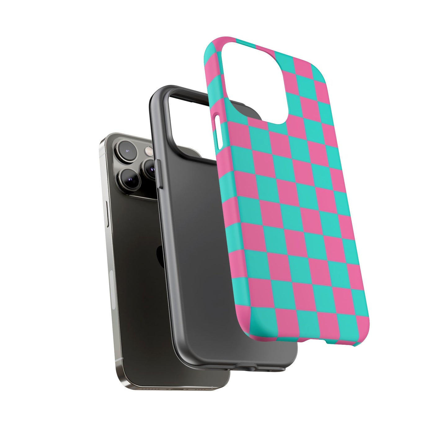 Hot Pink And Teal Checker Pattern Tough Case for iPhone, Galaxy Phones and Google Pixel