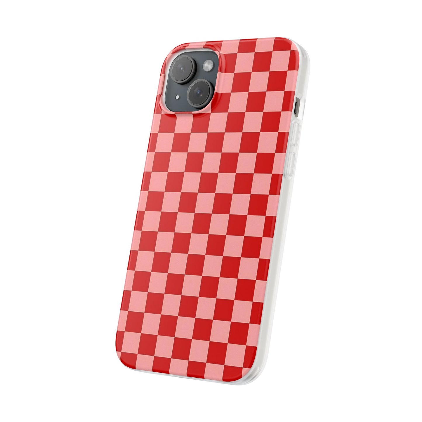 Red Checkerboard TPU Soft Flexi Phone Case — Retro Red & Pink Plaid Protective Cover