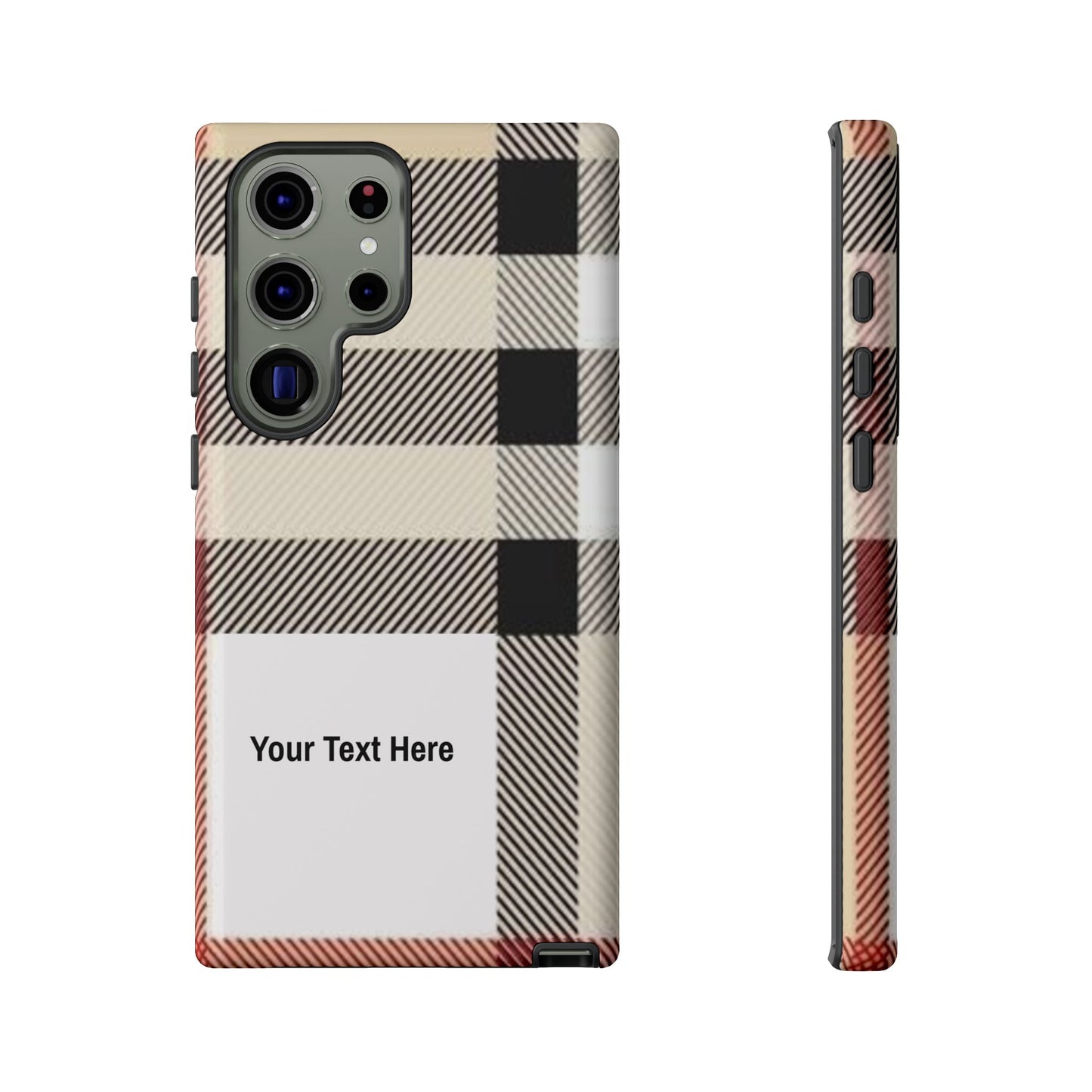 Beige Plaid Personalized Name/Initial Tough Cases For iPhones, Galaxy And Google Pixel