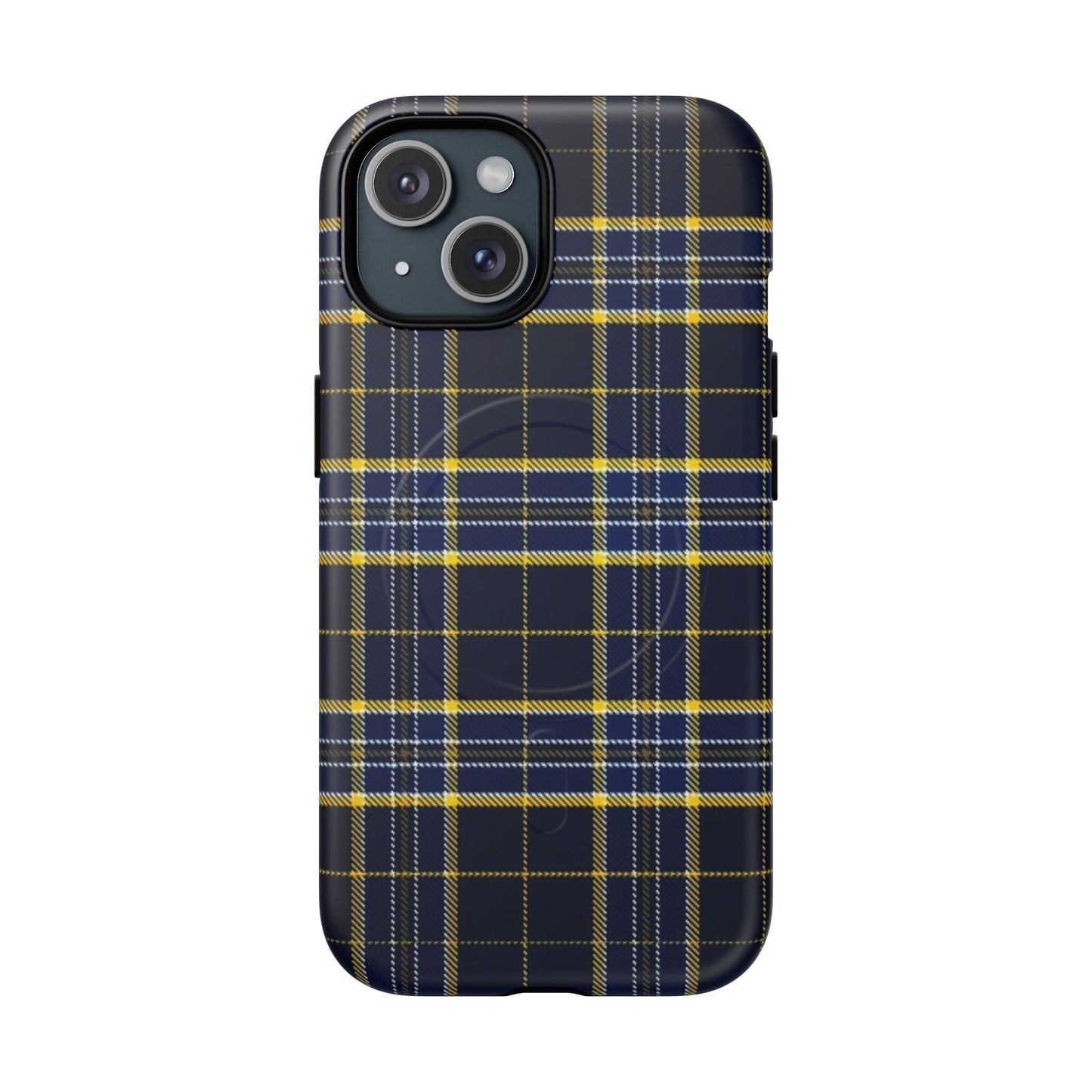 Navy Yellow Plaid Phone Case Tough Magnetic Case | Plaid iPhone Cover