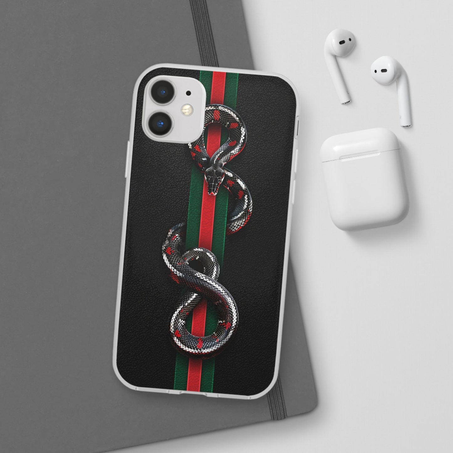 Green and Red Stripes Snake TPU Flexi Cases For iPhones And Samsung Galaxy