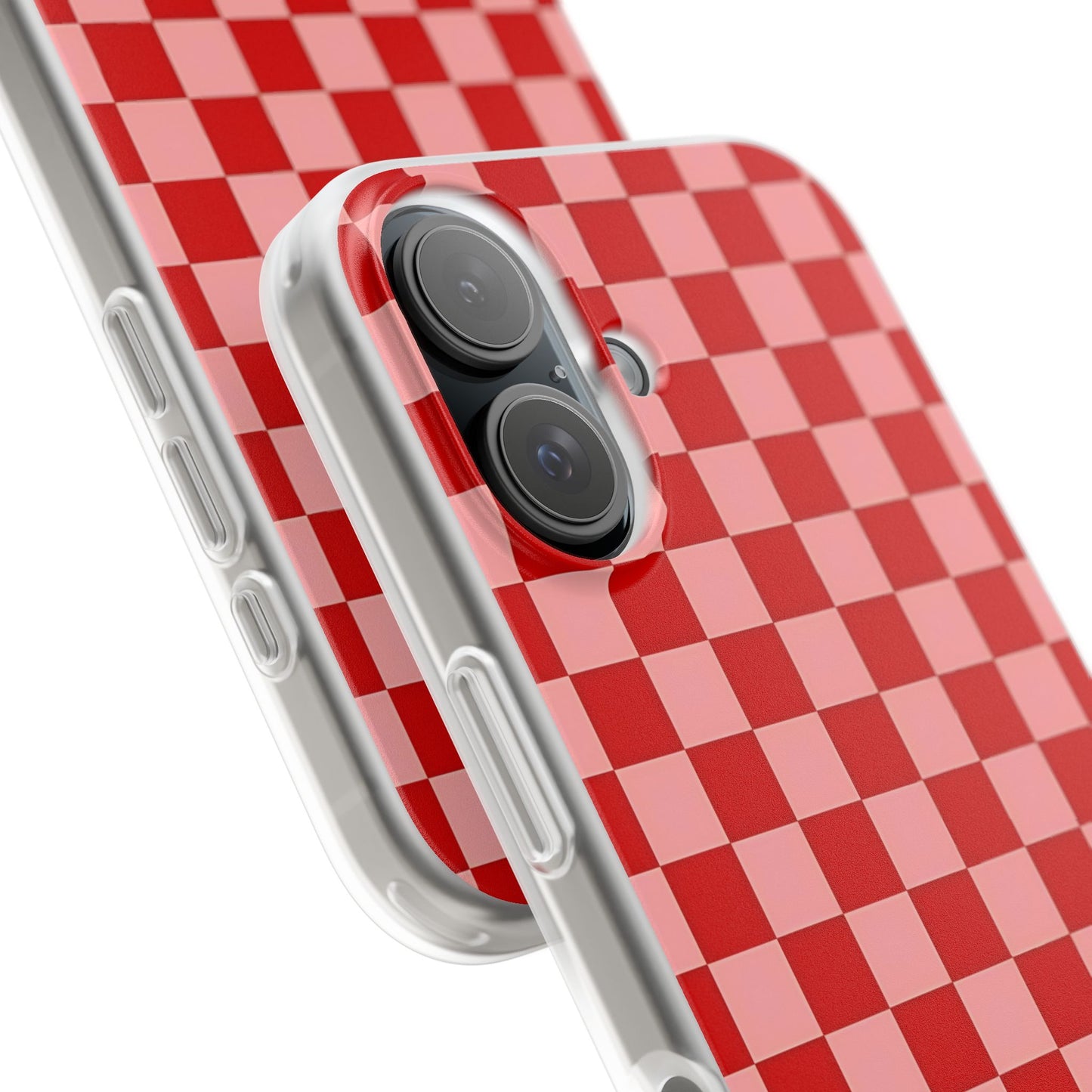 Red Checkerboard TPU Soft Flexi Phone Case — Retro Red & Pink Plaid Protective Cover