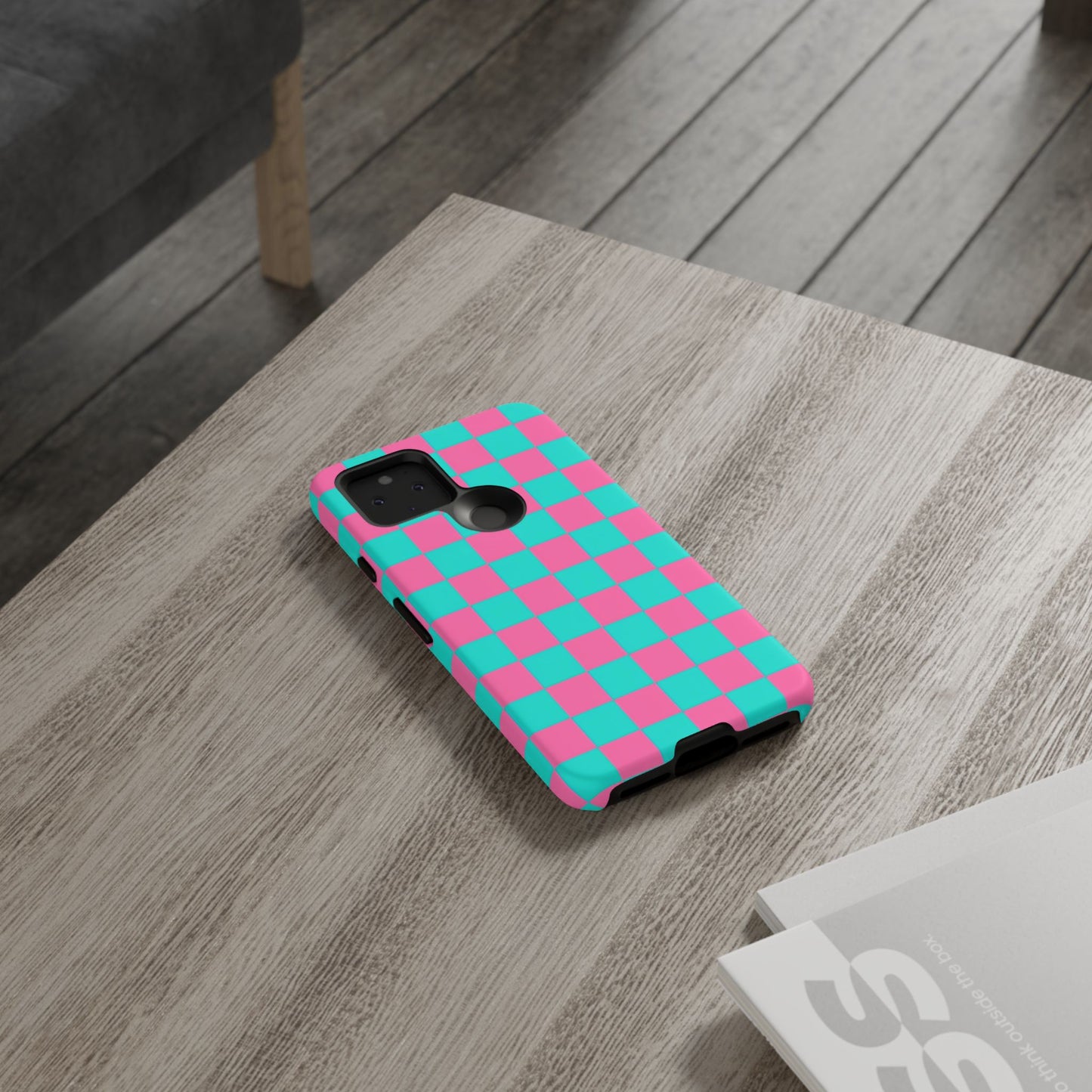 Hot Pink And Teal Checker Pattern Tough Case for iPhone, Galaxy Phones and Google Pixel