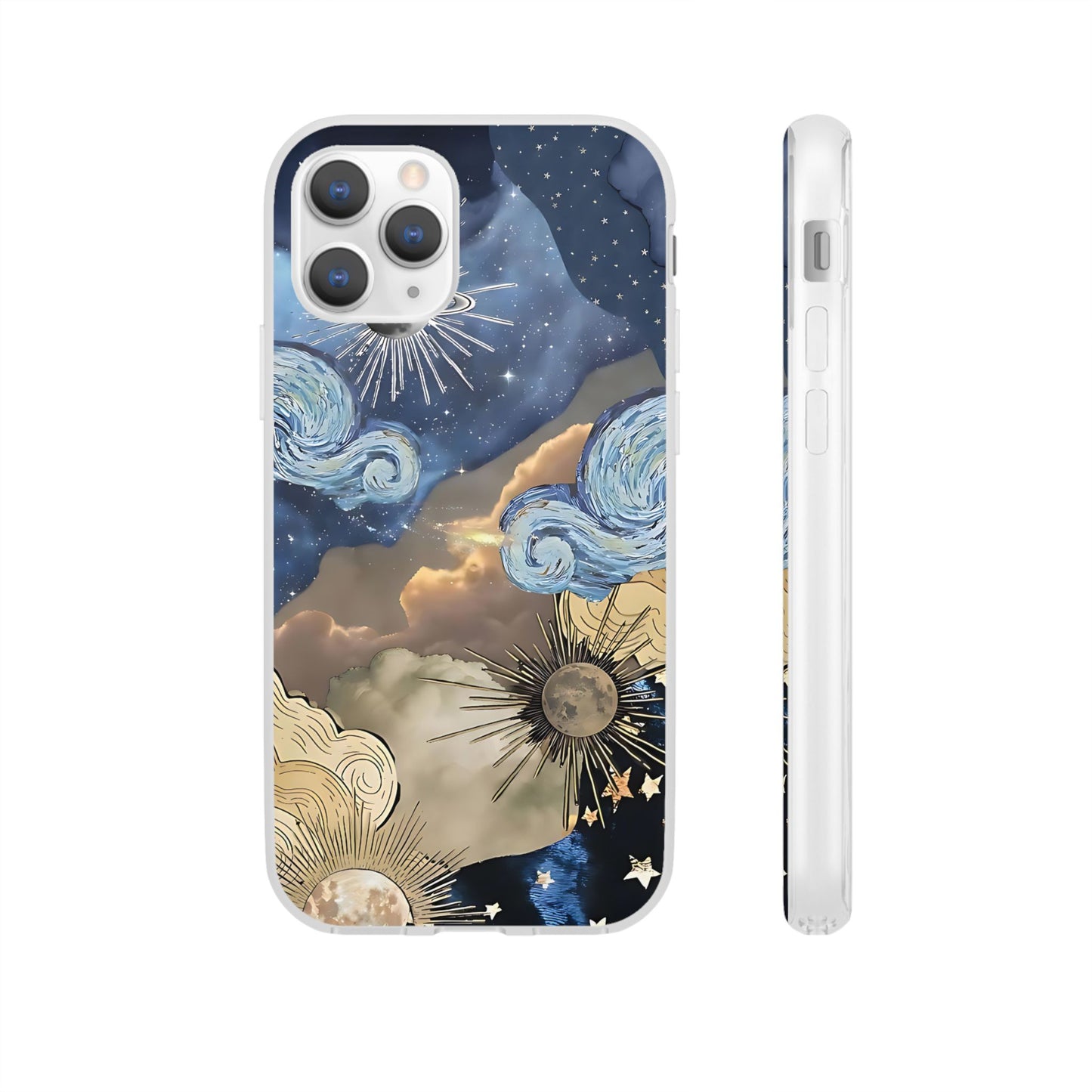 Celestial Flexi Case, Boho Phone Cover, Galaxy Protection, Starry Night Design,