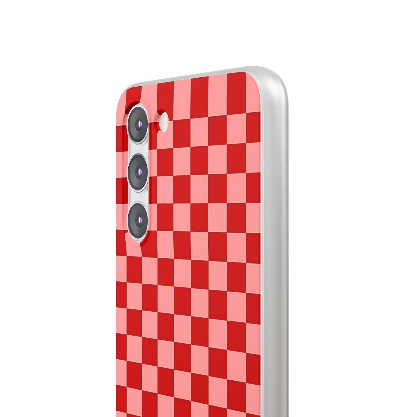 Red Checkerboard TPU Soft Flexi Phone Case — Retro Red & Pink Plaid Protective Cover
