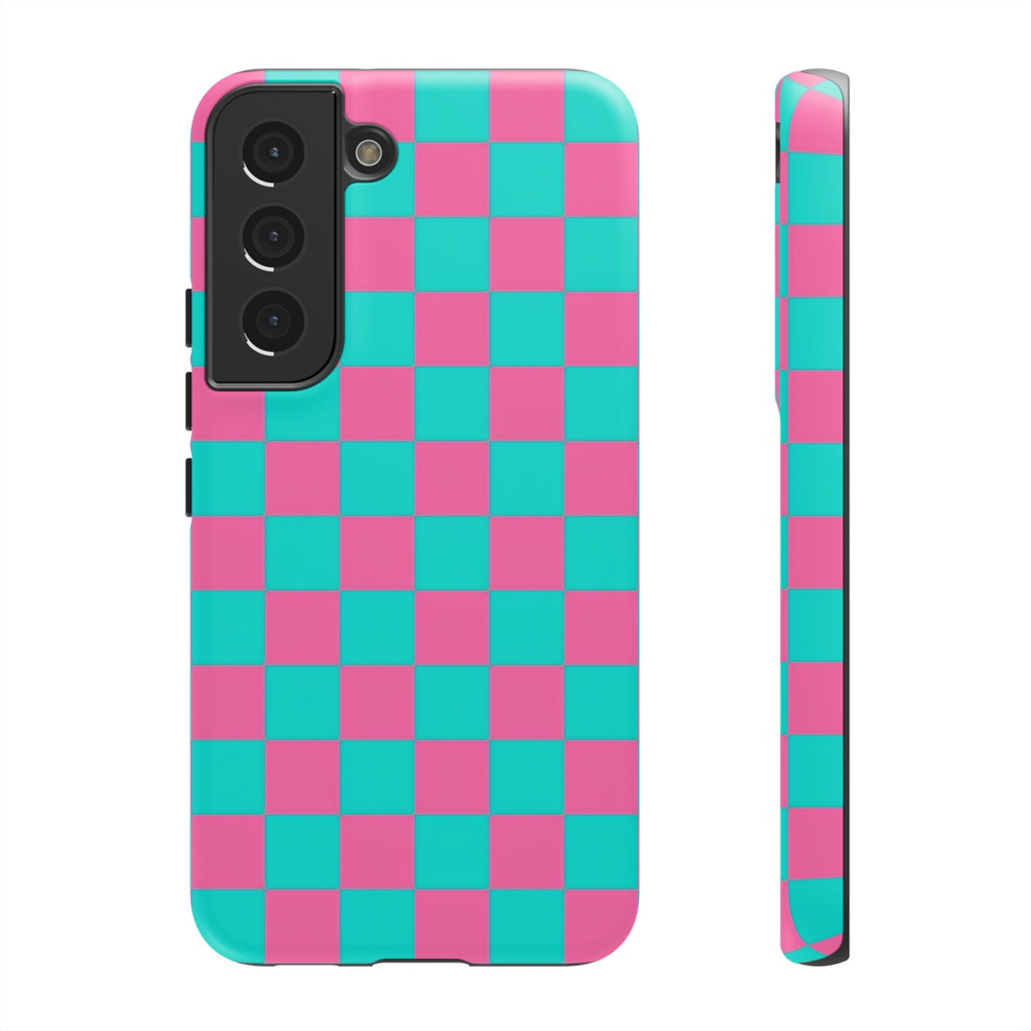 Hot Pink And Teal Checker Pattern Tough Case for iPhone, Galaxy Phones and Google Pixel