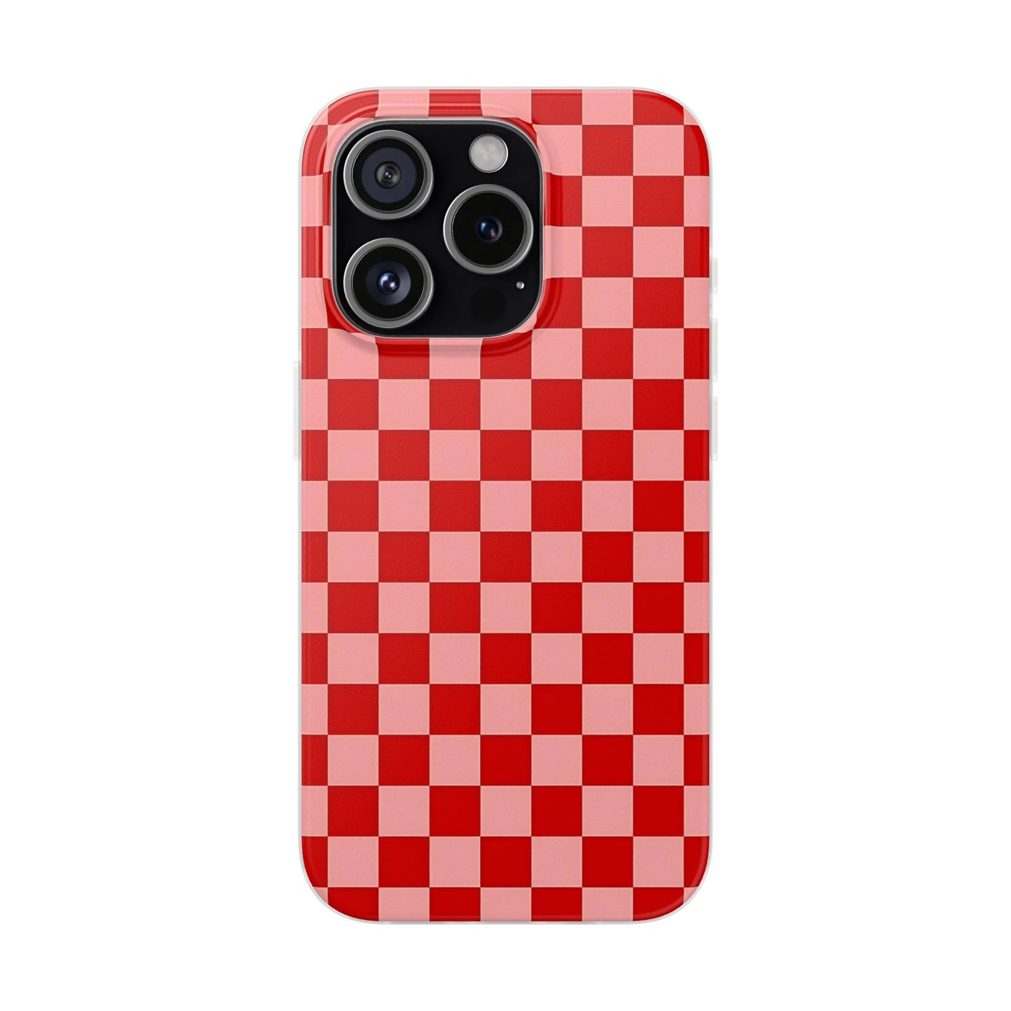 Red Checkerboard TPU Soft Flexi Phone Case — Retro Red & Pink Plaid Protective Cover