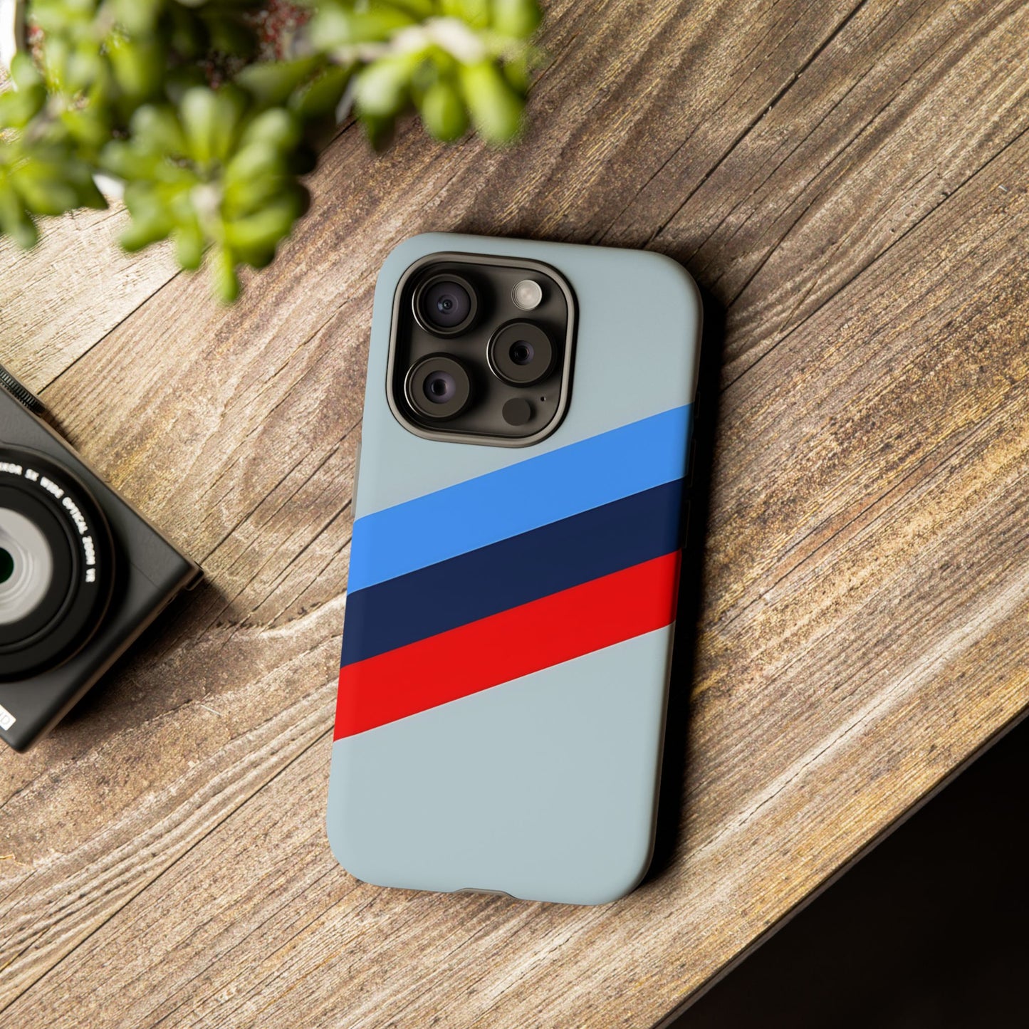 Gray Tough Case For iPhone, Samsung Galaxy and Google Pixel, Blue & Red Stripe