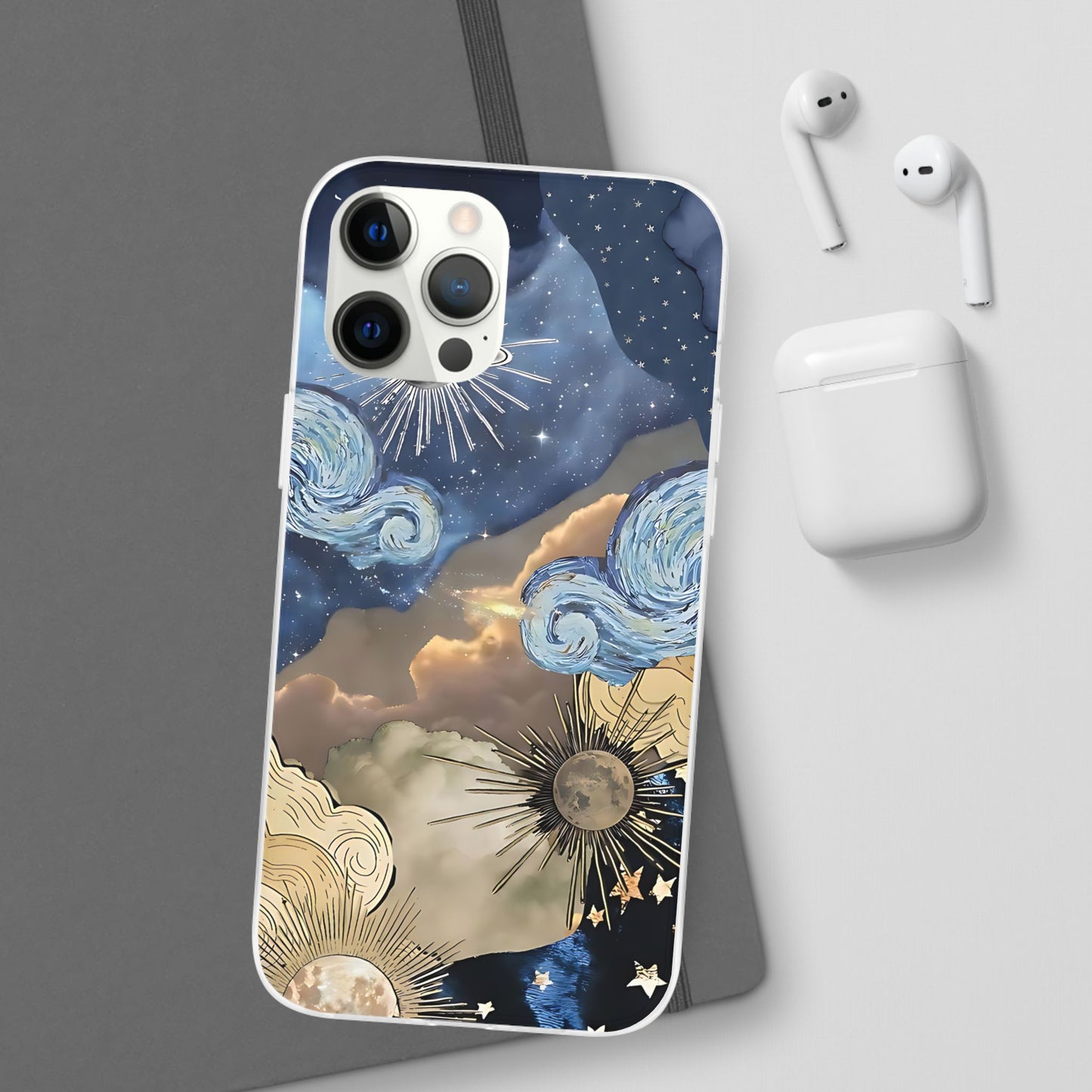 Celestial Flexi Case, Boho Phone Cover, Galaxy Protection, Starry Night Design,