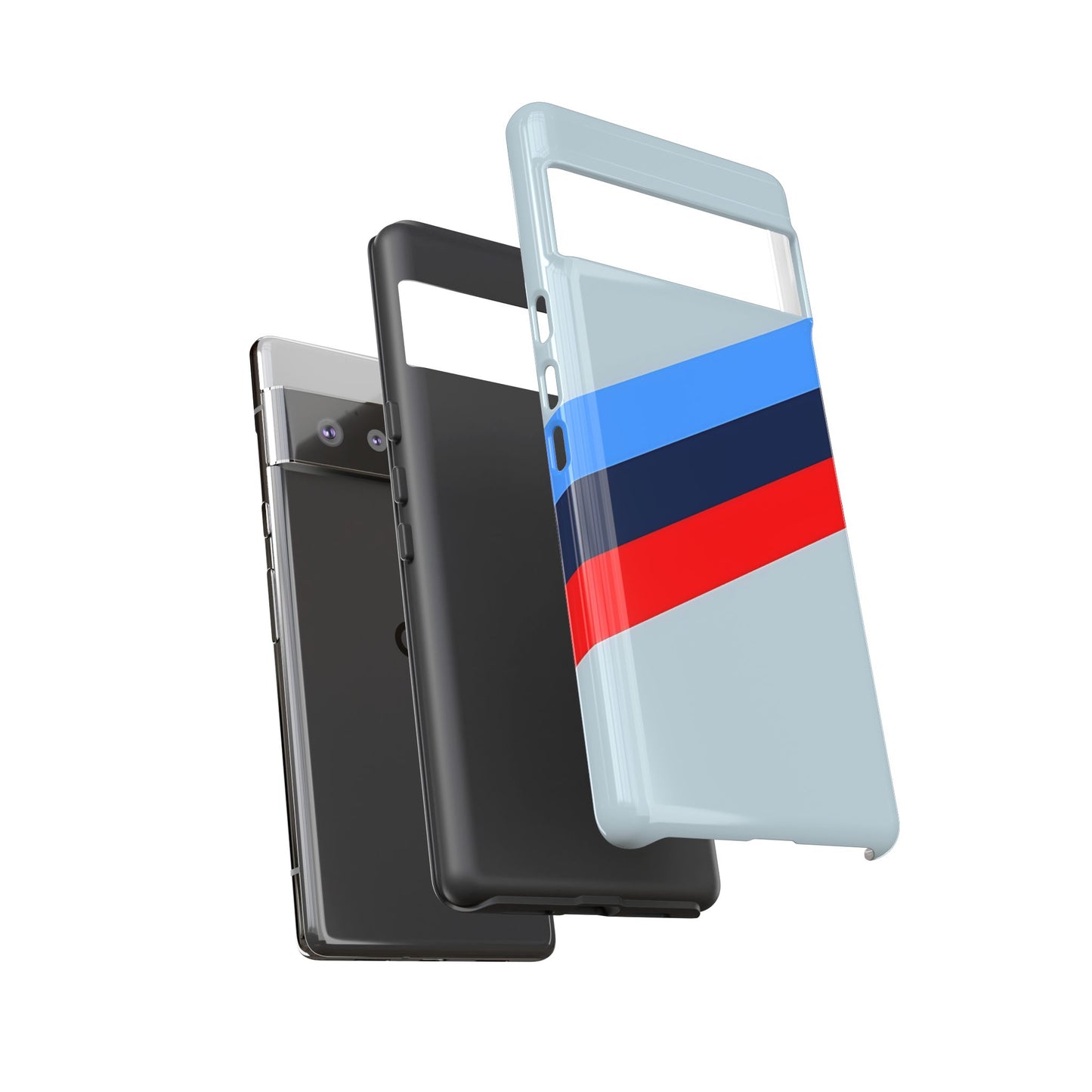 Gray Tough Case For iPhone, Samsung Galaxy and Google Pixel, Blue & Red Stripe