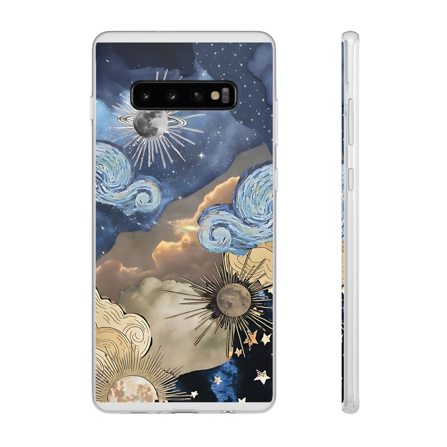 Celestial Flexi Case, Boho Phone Cover, Galaxy Protection, Starry Night Design,