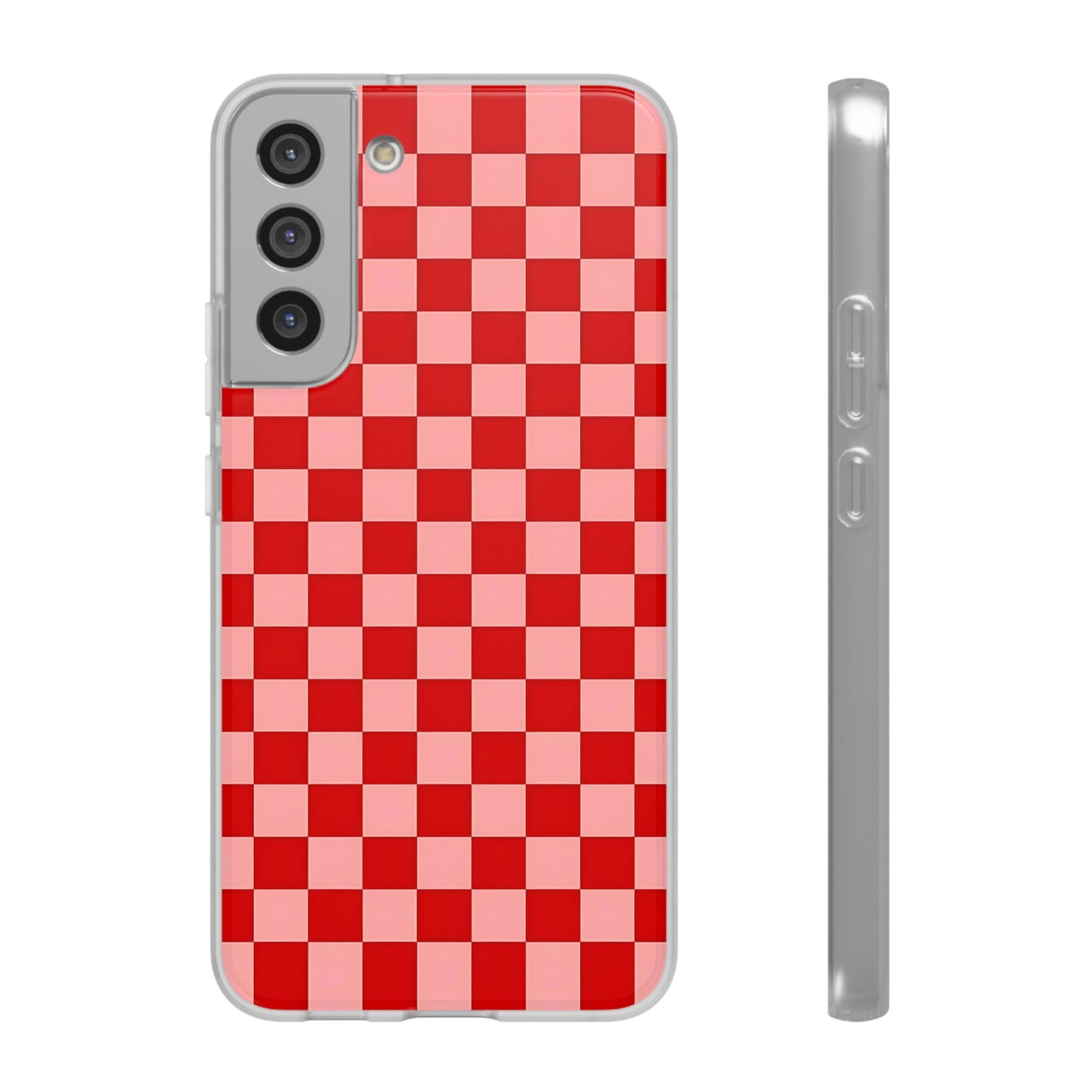 Red Checkerboard TPU Soft Flexi Phone Case — Retro Red & Pink Plaid Protective Cover
