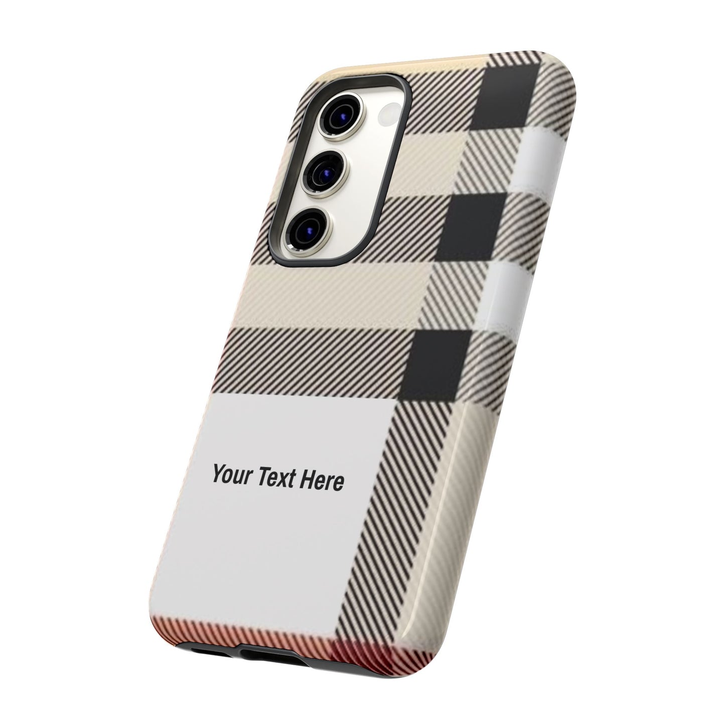 Beige Plaid Personalized Name/Initial Tough Cases For iPhones, Galaxy And Google Pixel