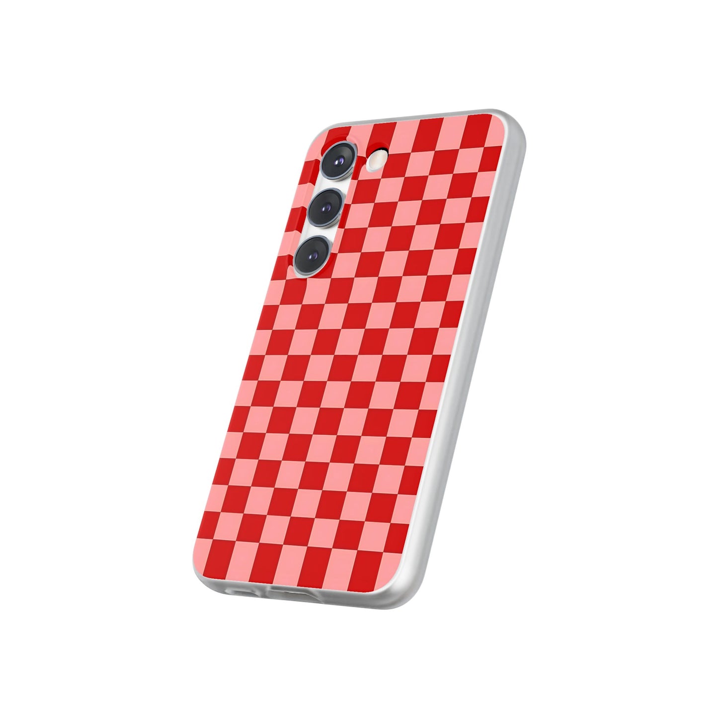 Red Checkerboard TPU Soft Flexi Phone Case — Retro Red & Pink Plaid Protective Cover