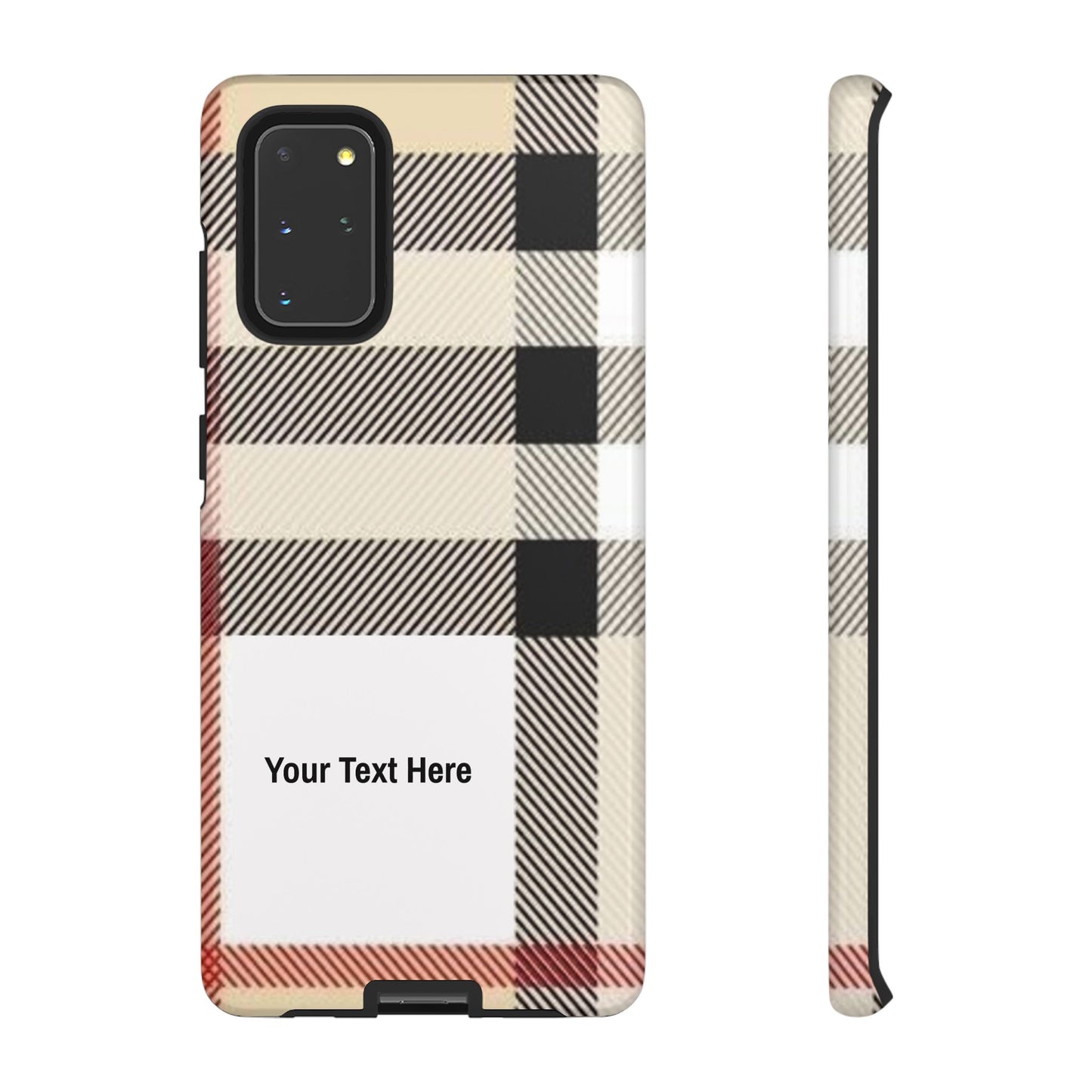 Beige Plaid Personalized Name/Initial Tough Cases For iPhones, Galaxy And Google Pixel