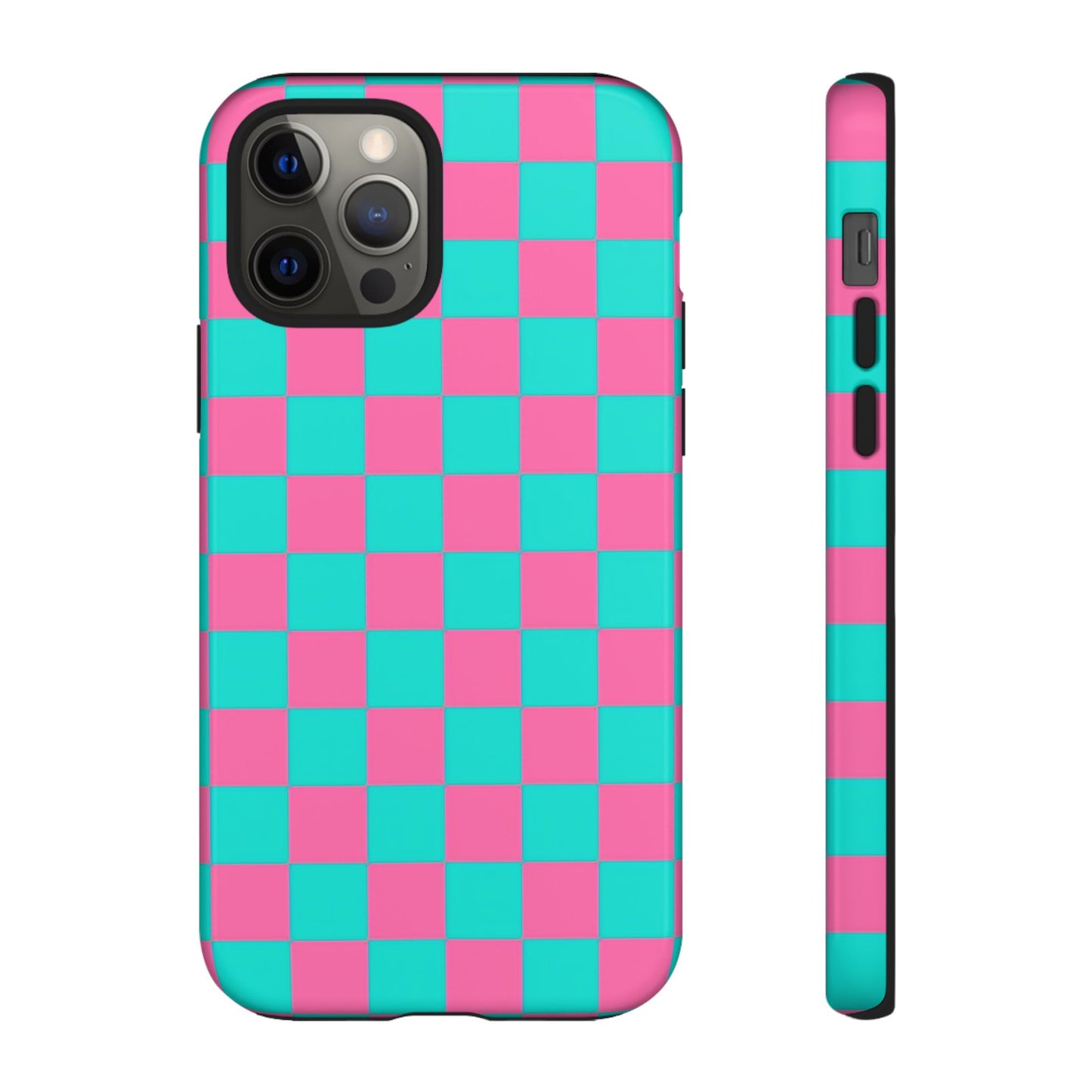 Hot Pink And Teal Checker Pattern Tough Case for iPhone, Galaxy Phones and Google Pixel