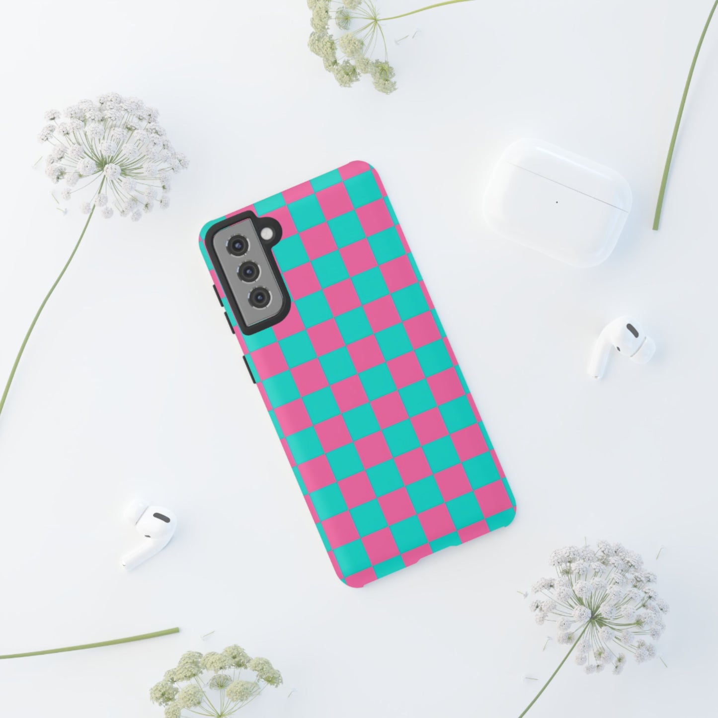 Hot Pink And Teal Checker Pattern Tough Case for iPhone, Galaxy Phones and Google Pixel