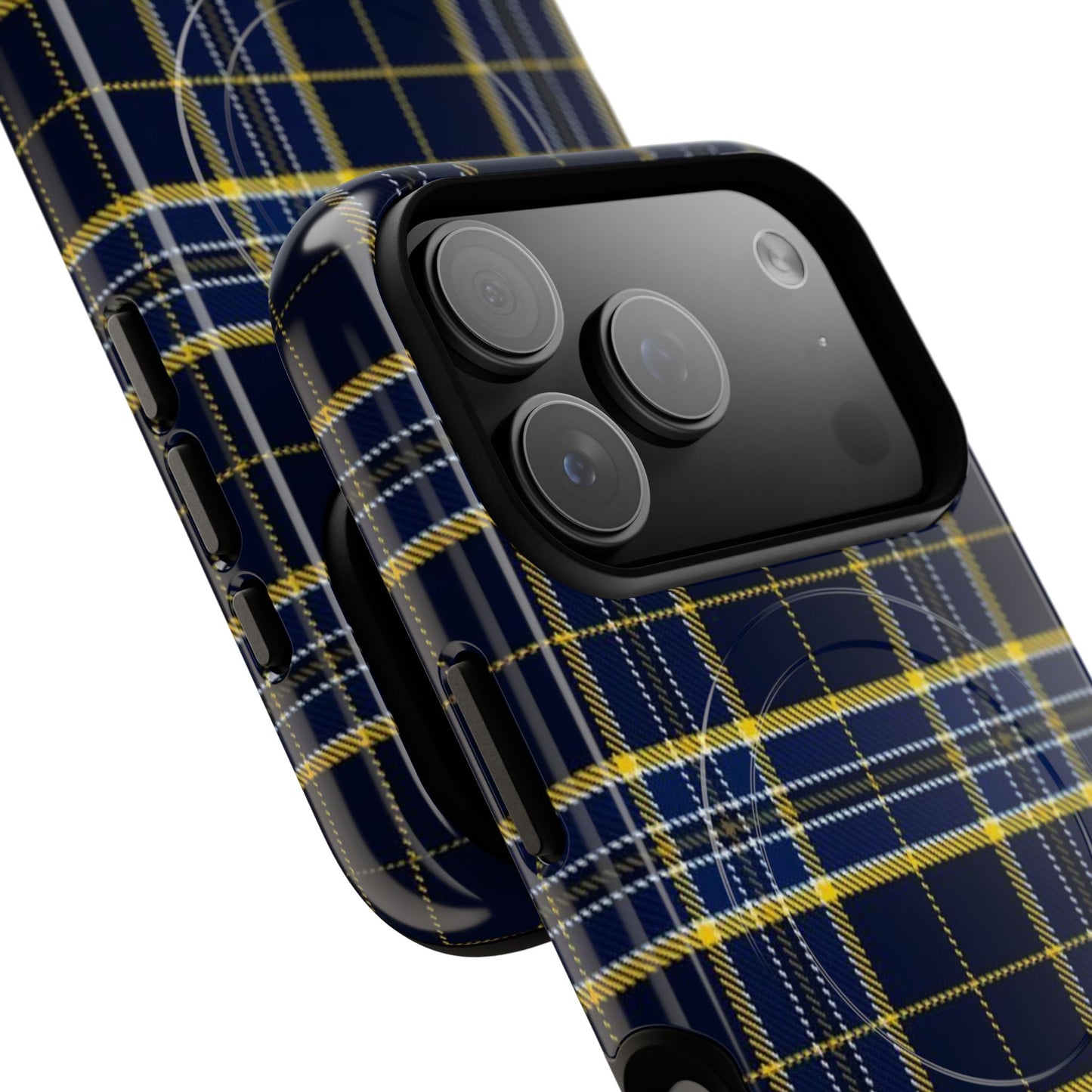 Navy Yellow Plaid Phone Case Tough Magnetic Case | Plaid iPhone Cover