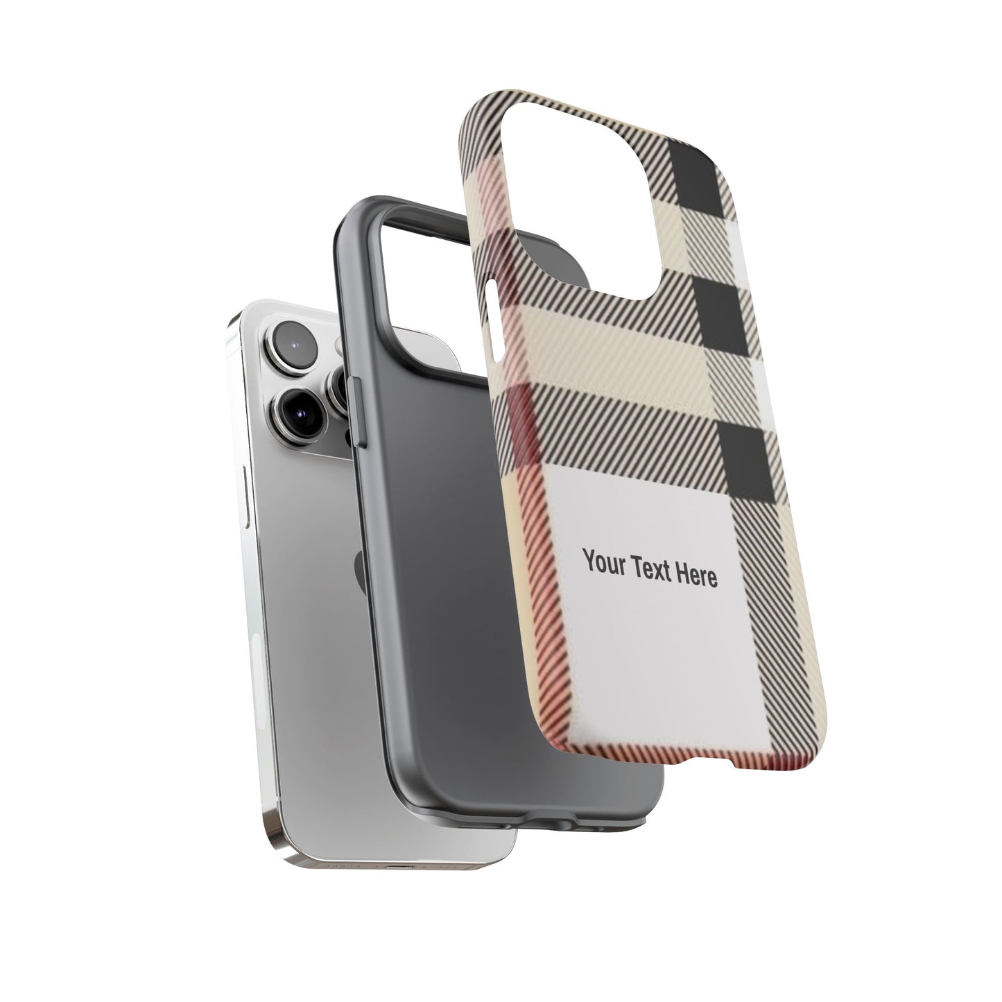 Beige Plaid Personalized Name/Initial Tough Cases For iPhones, Galaxy And Google Pixel